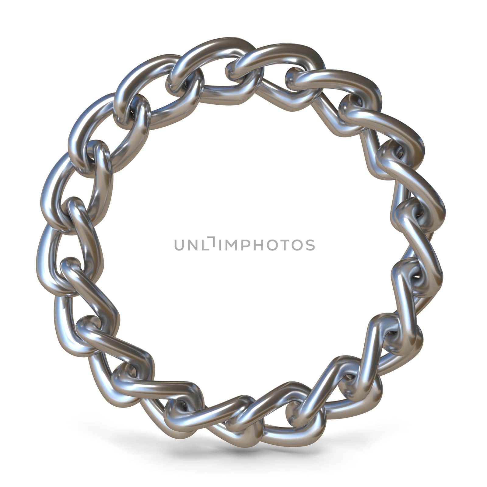 Silver chain in shape of circle 3D rendering illustration isolated on white background