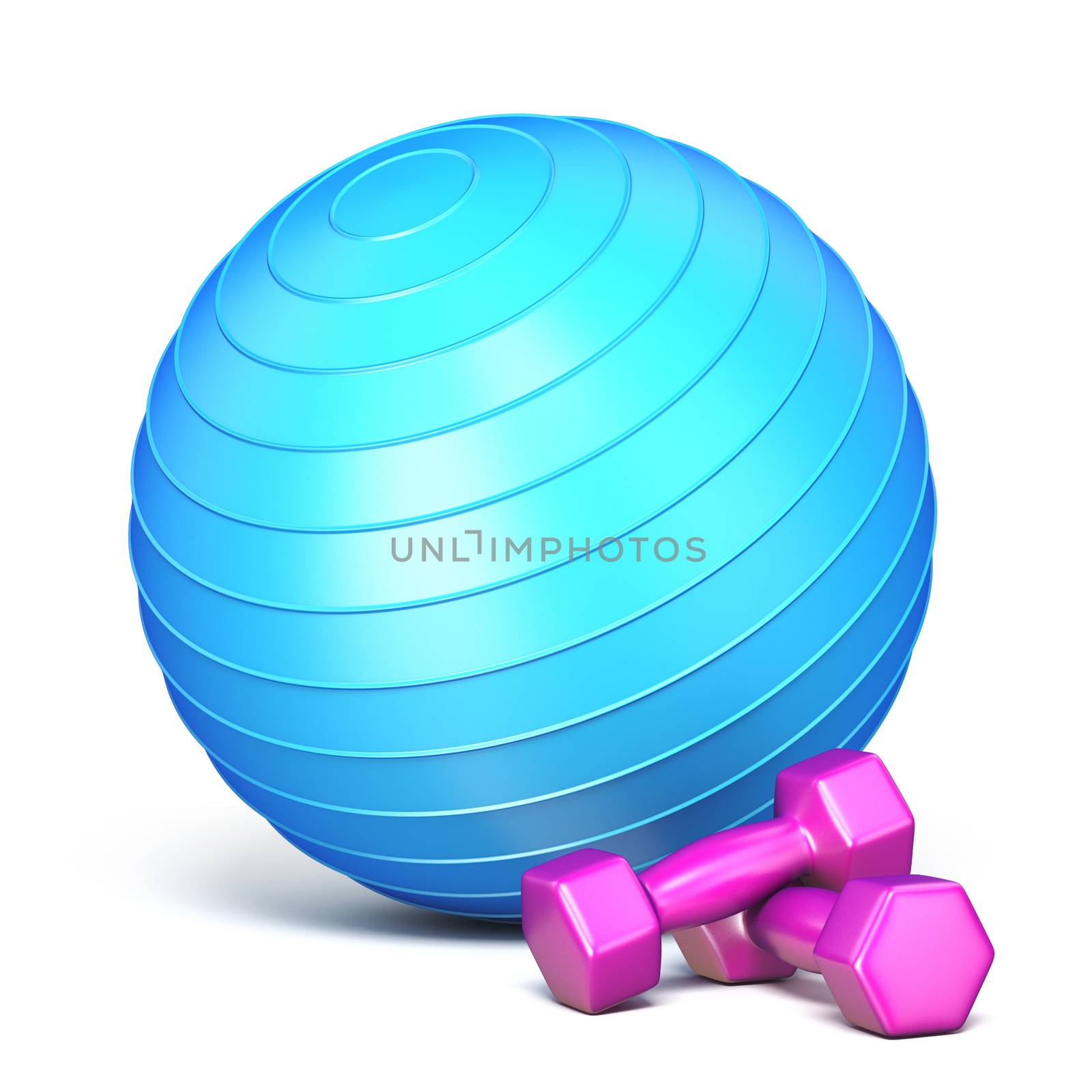 Blue fitness ball and pink weights 3D by djmilic