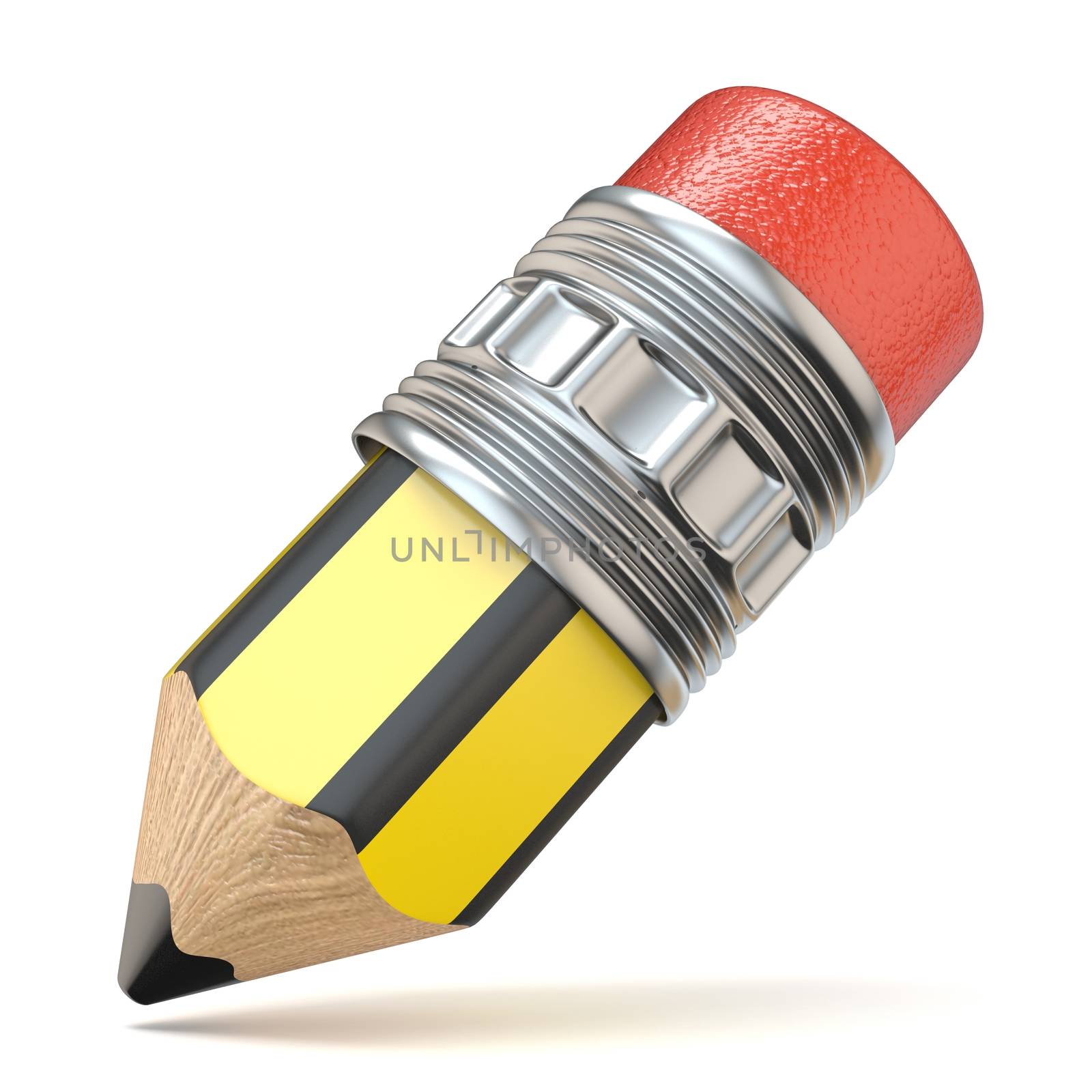Yellow black cartoon pencil 3D render illustration isolated on white background