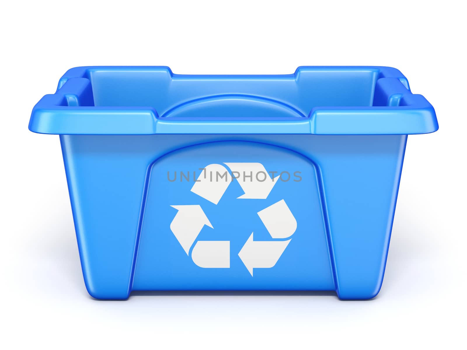 Blue recycle bin 3D rendering illustration isolated on white background