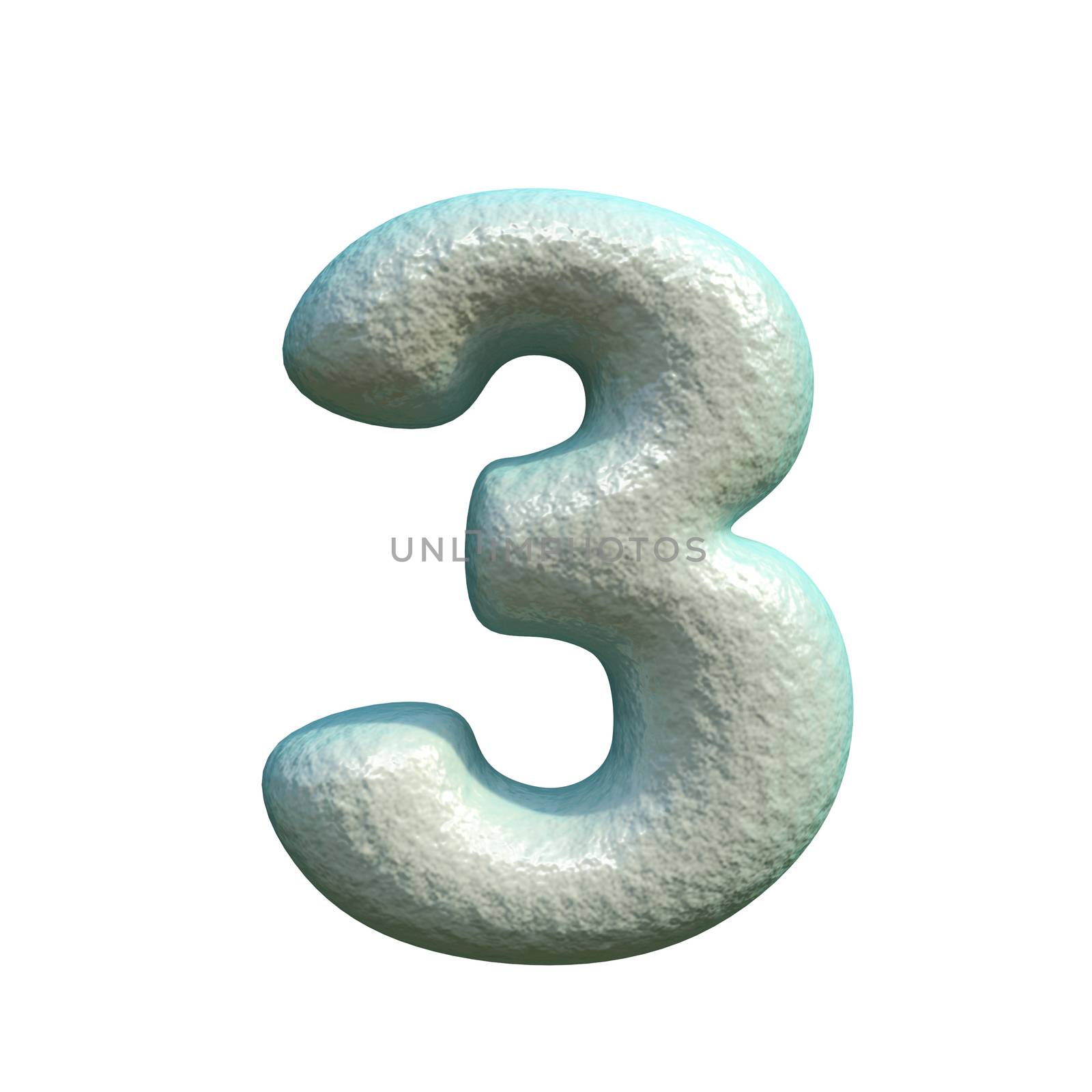 Grey blue clay Number 3 THREE 3D rendering illustration isolated on white background