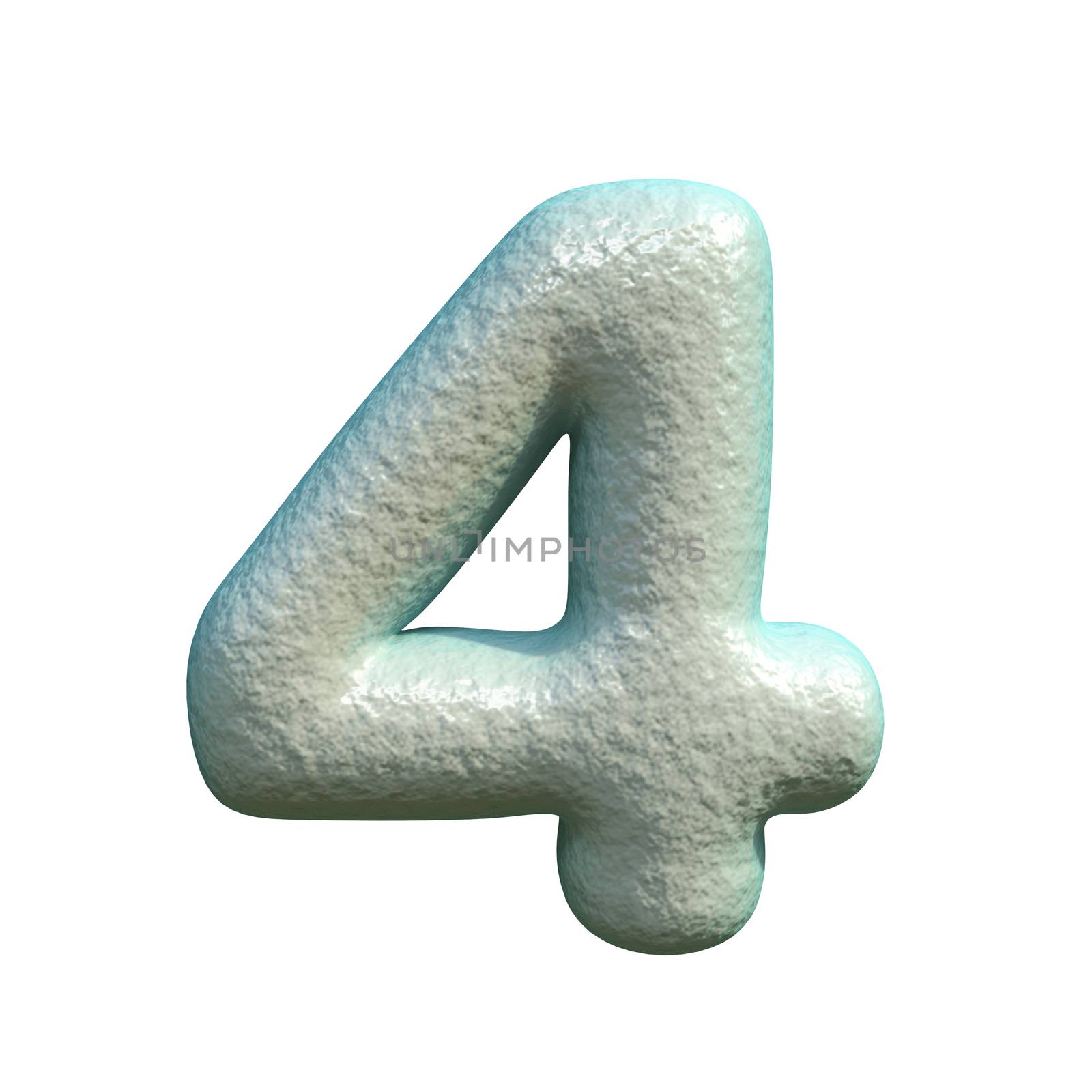 Grey blue clay Number 4 FOUR 3D rendering illustration isolated on white background