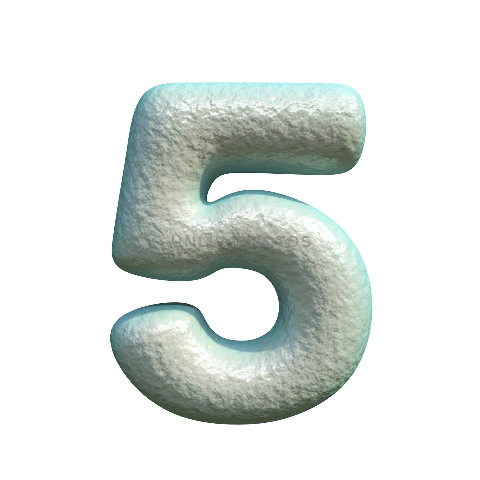 Grey blue clay Number 5 FIVE 3D rendering illustration isolated on white background