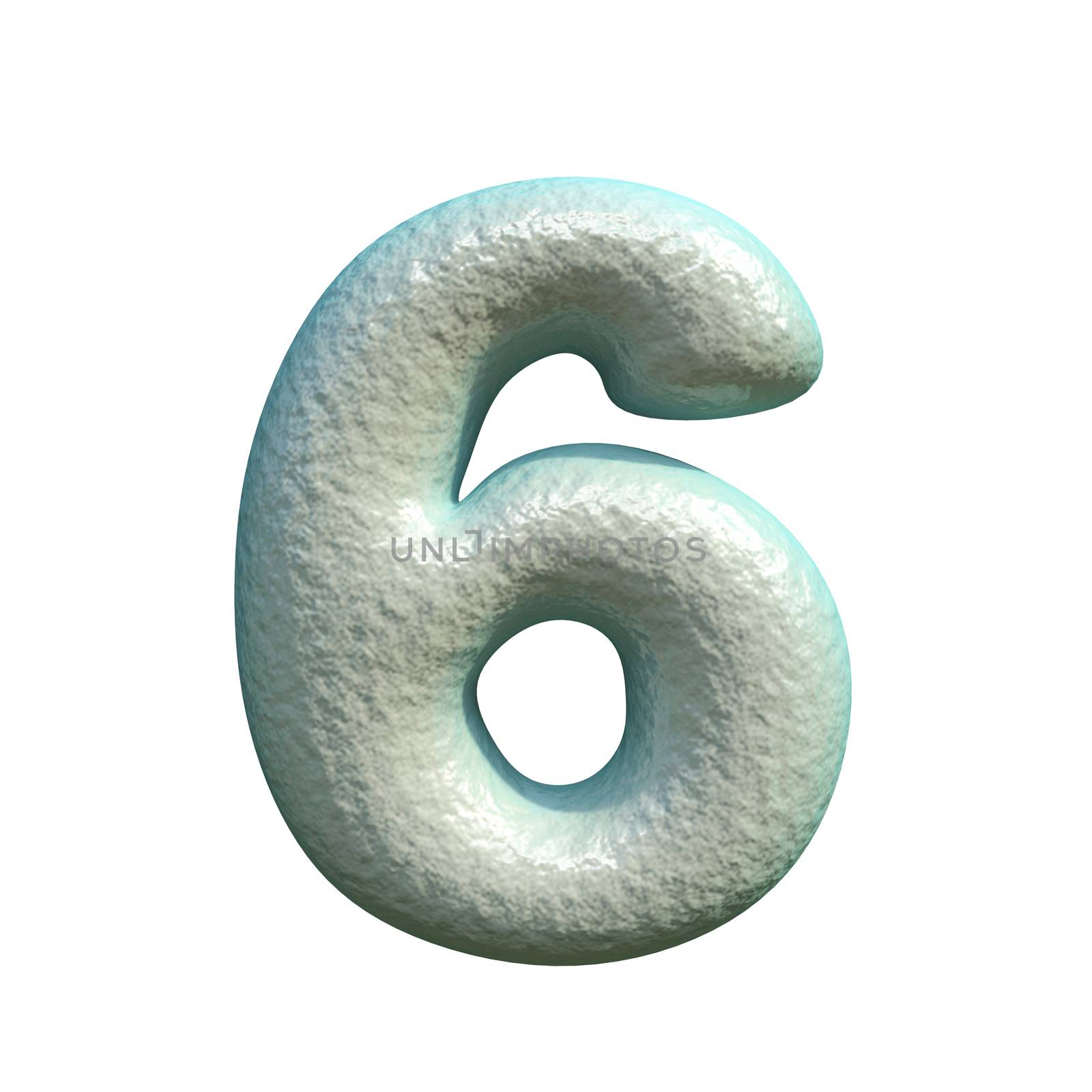 Grey blue clay Number 6 SIX 3D rendering illustration isolated on white background