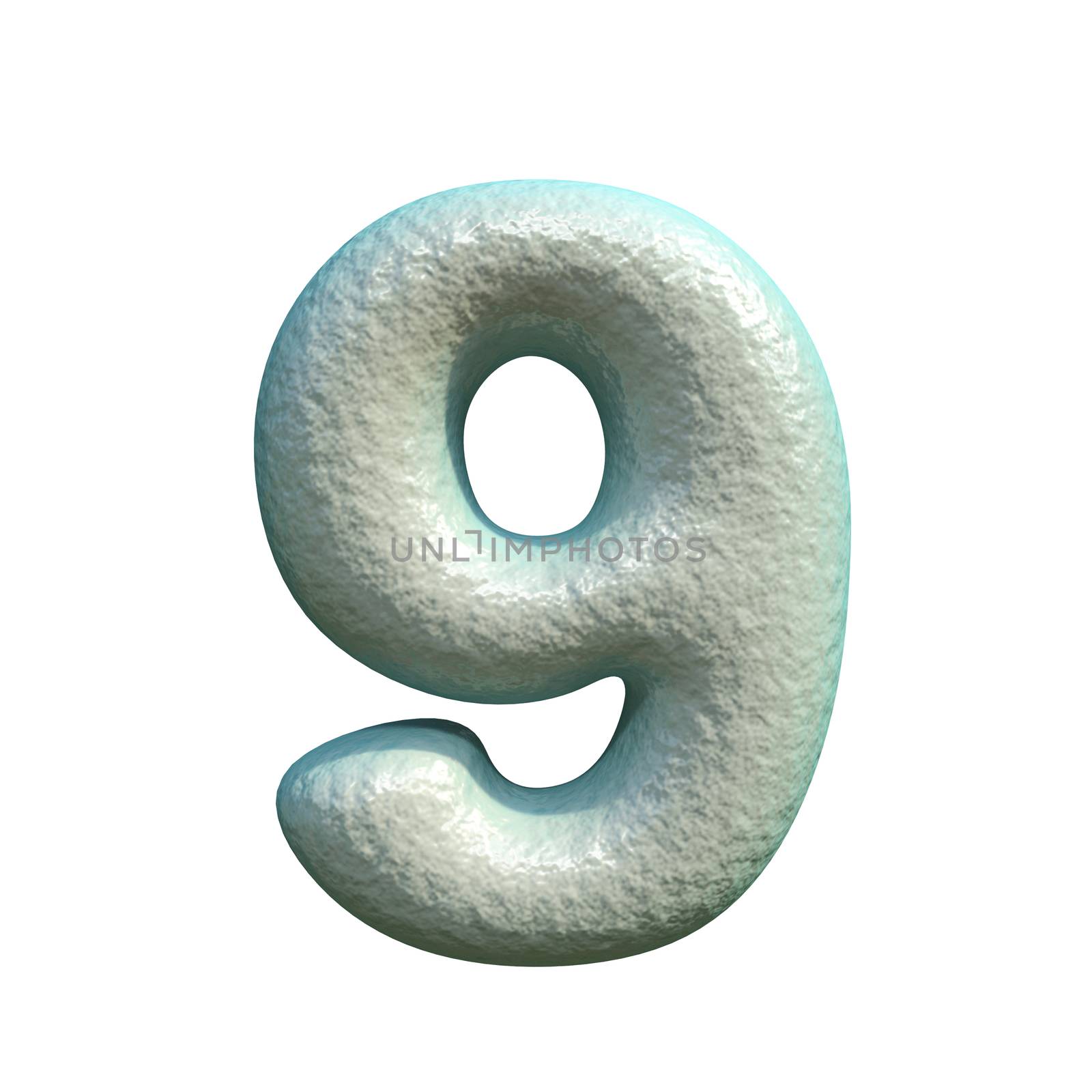 Grey blue clay Number 9 NINE 3D rendering illustration isolated on white background