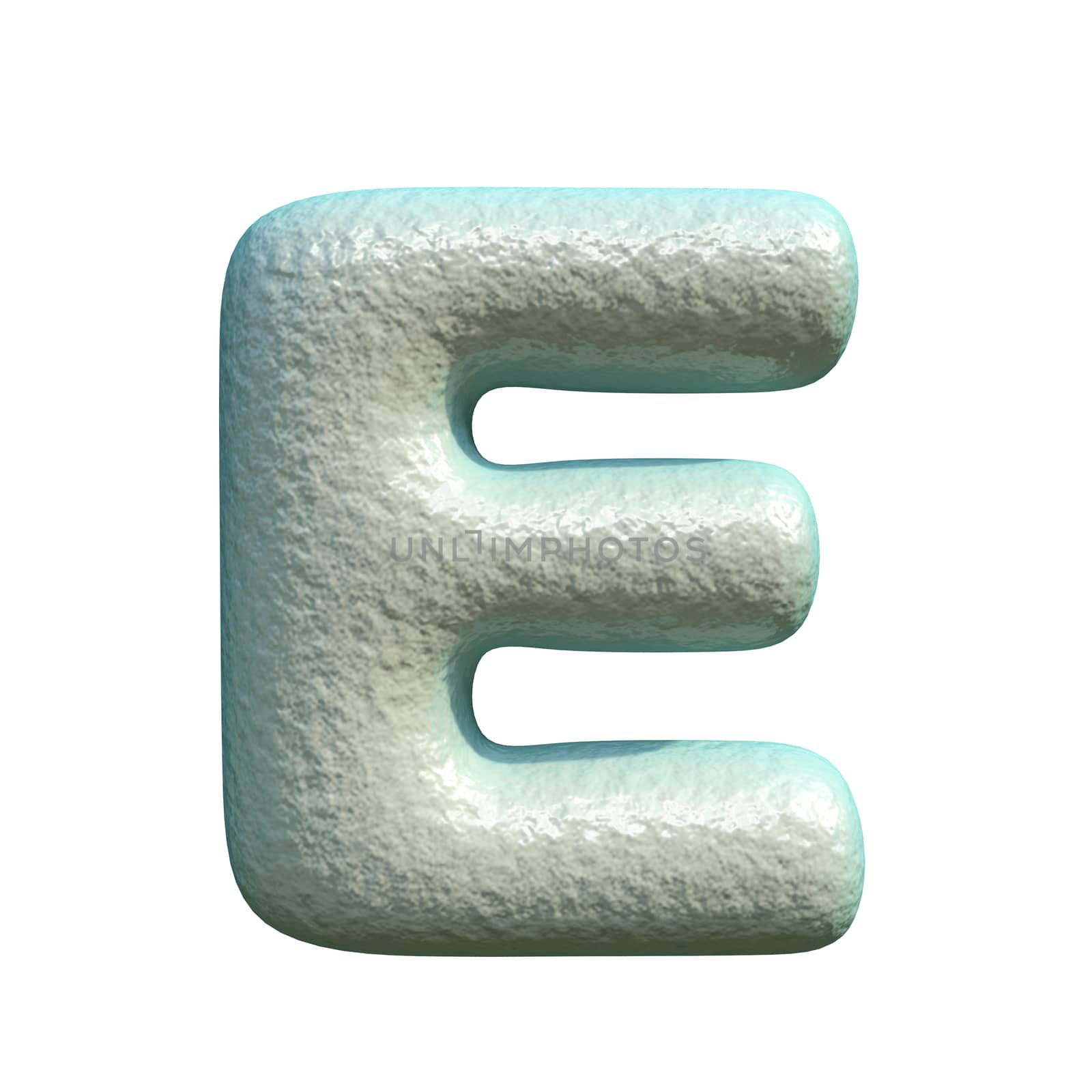 Grey blue clay font Letter E 3D rendering illustration isolated on white background