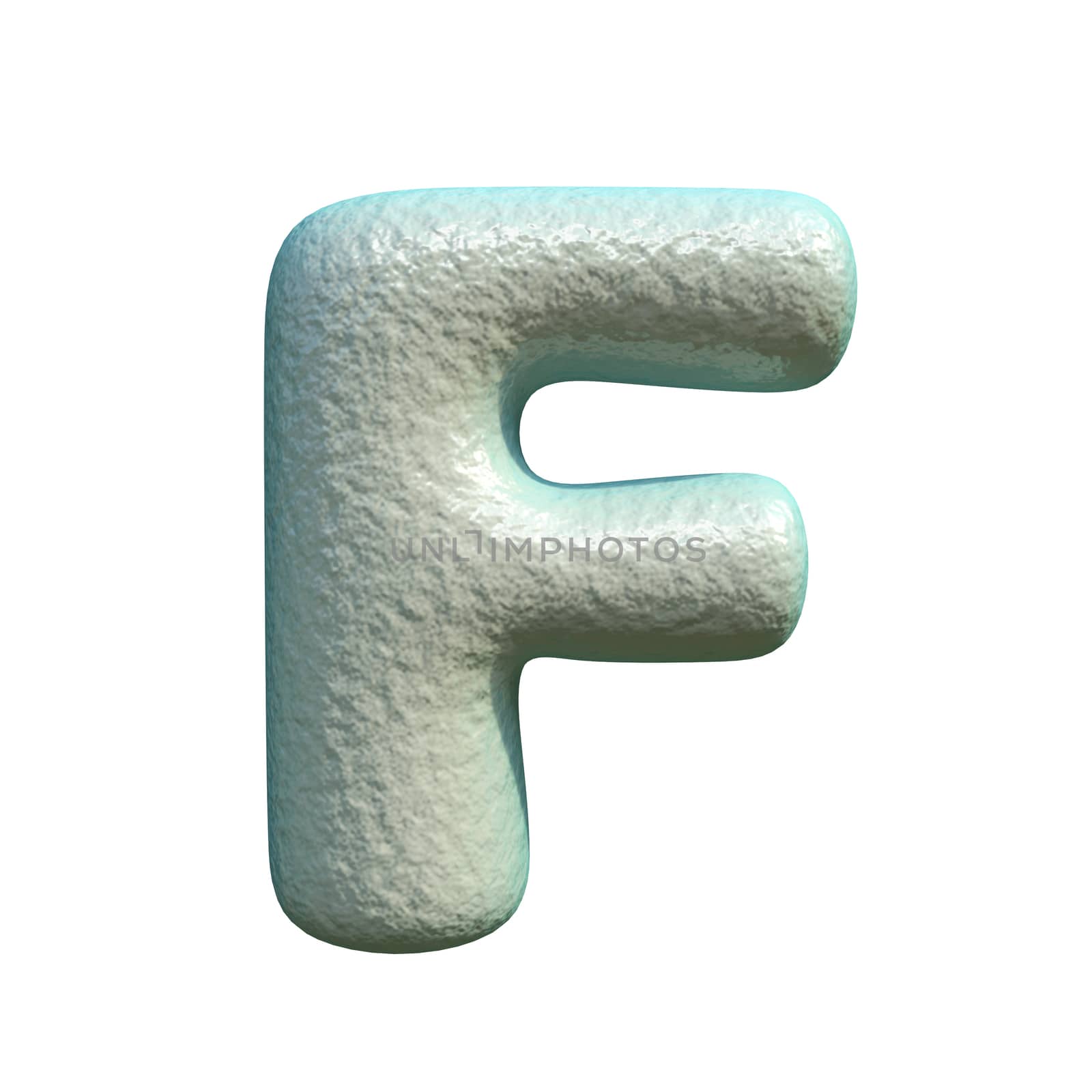 Grey blue clay font Letter F 3D rendering illustration isolated on white background
