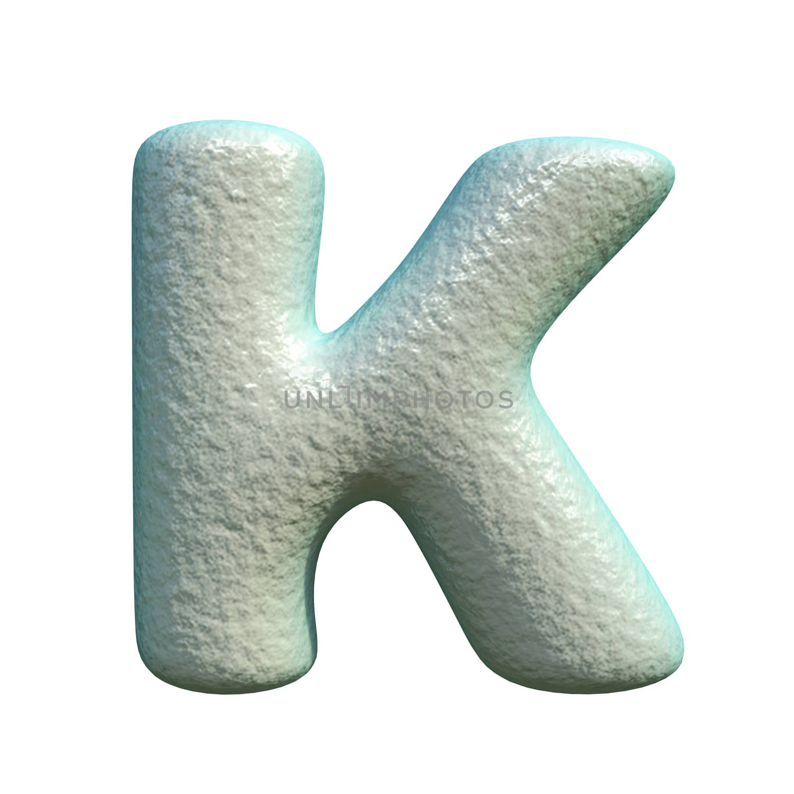 Grey blue clay font Letter K 3D rendering illustration isolated on white background