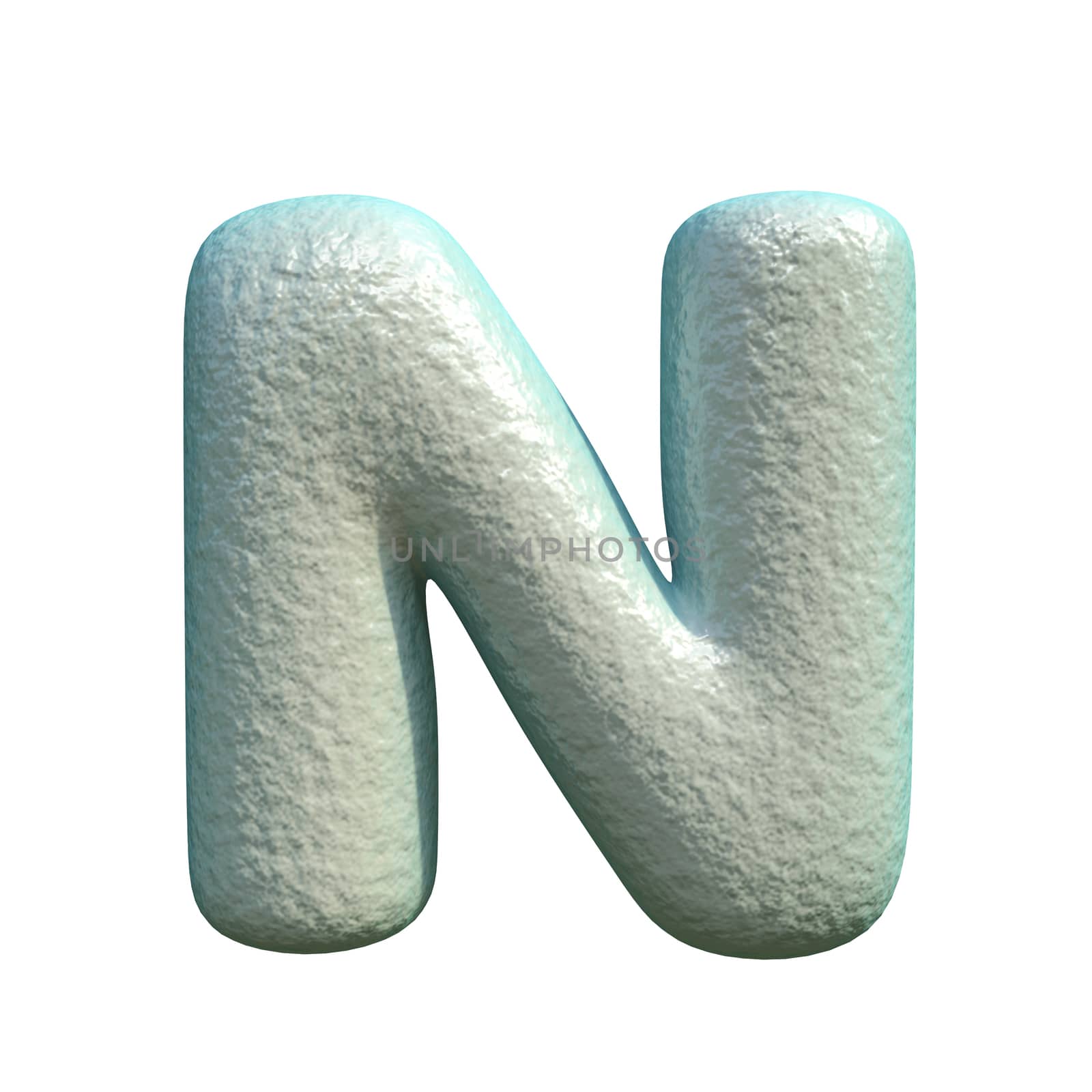 Grey blue clay font Letter N 3D rendering illustration isolated on white background