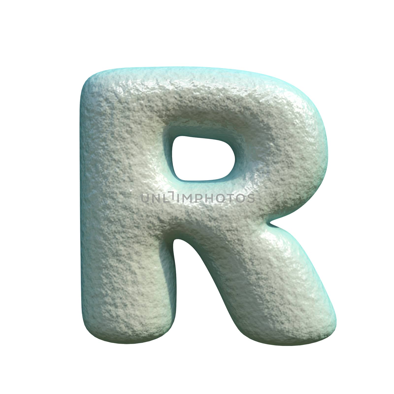 Grey blue clay font Letter R 3D rendering illustration isolated on white background