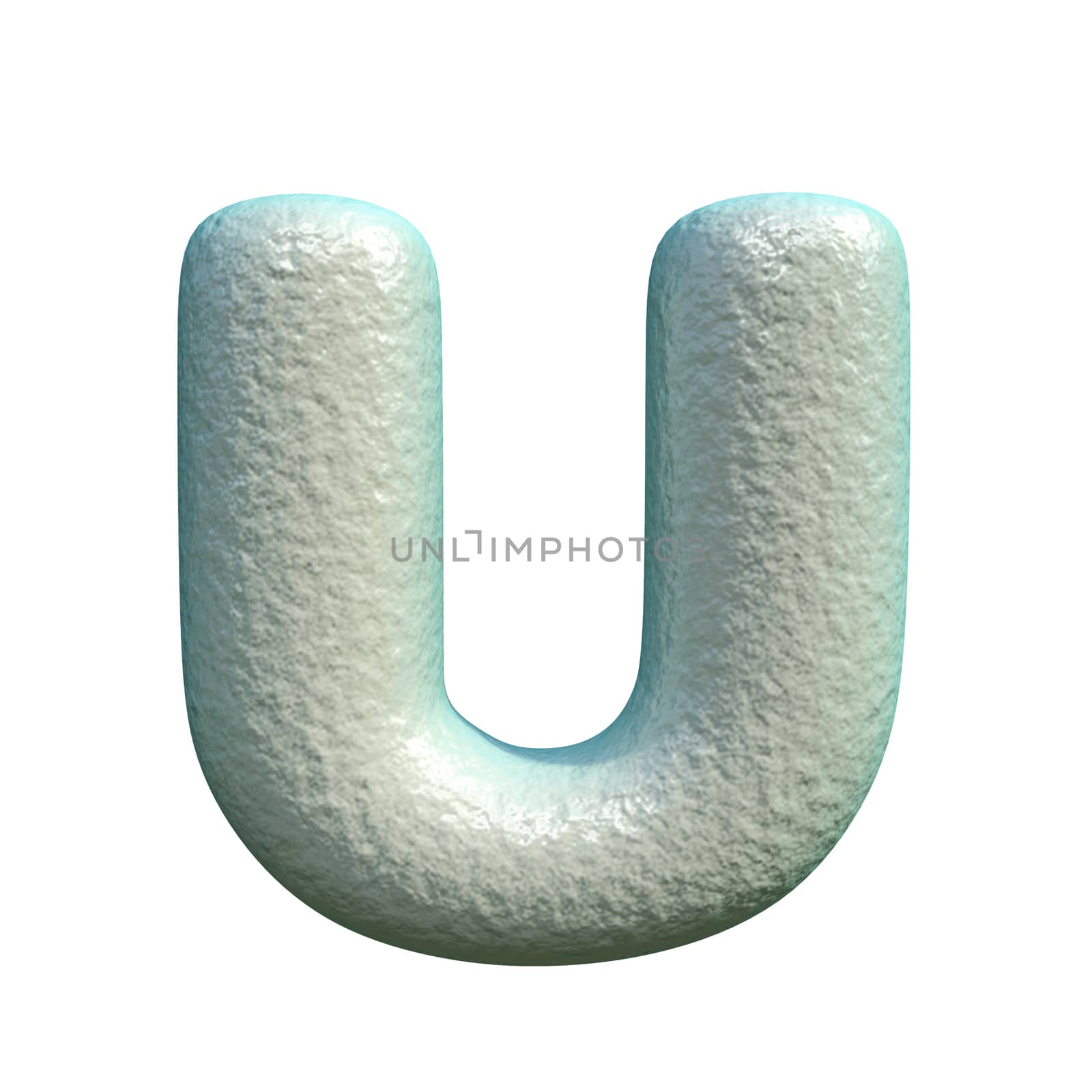 Grey blue clay font Letter U 3D rendering illustration isolated on white background