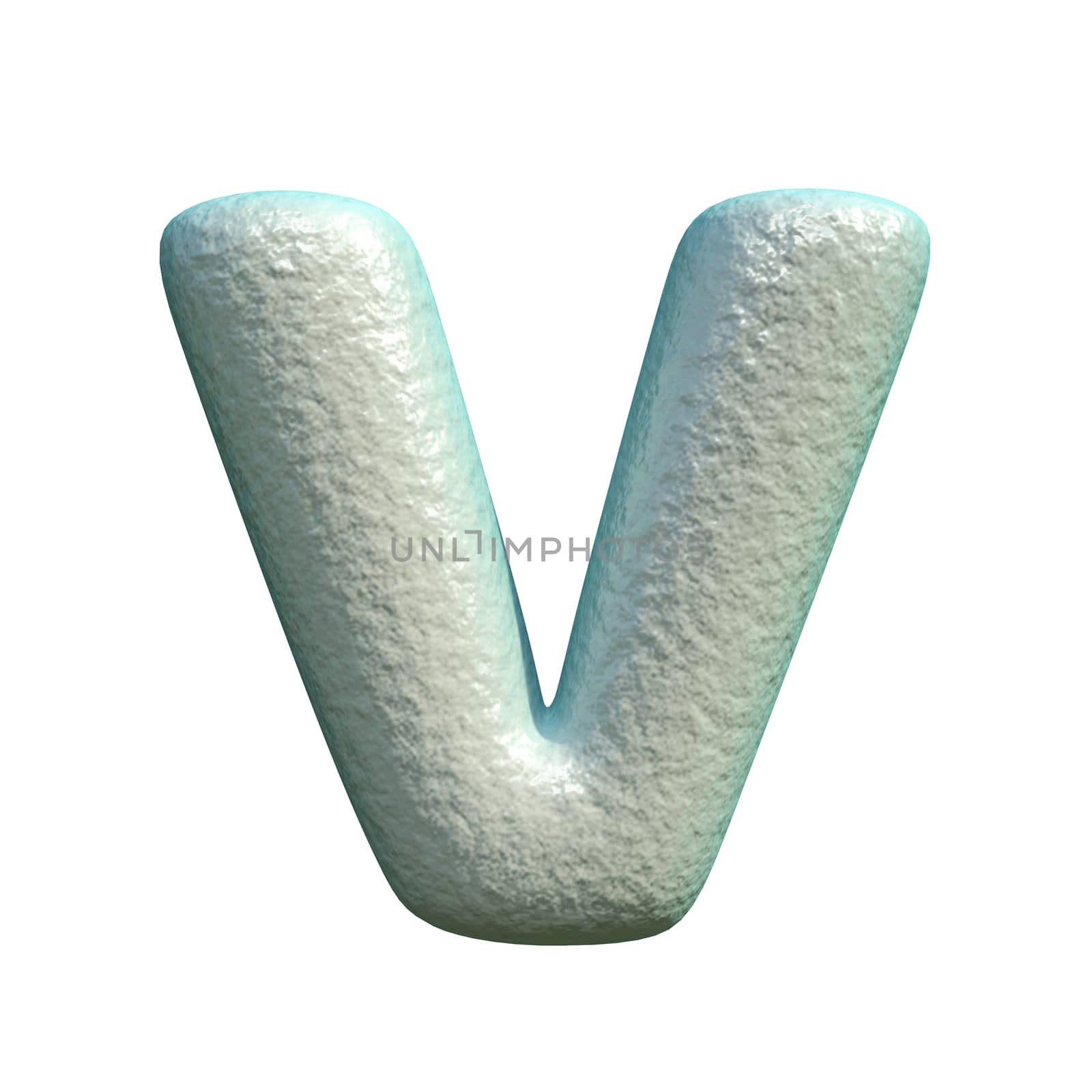 Grey blue clay font Letter V 3D rendering illustration isolated on white background