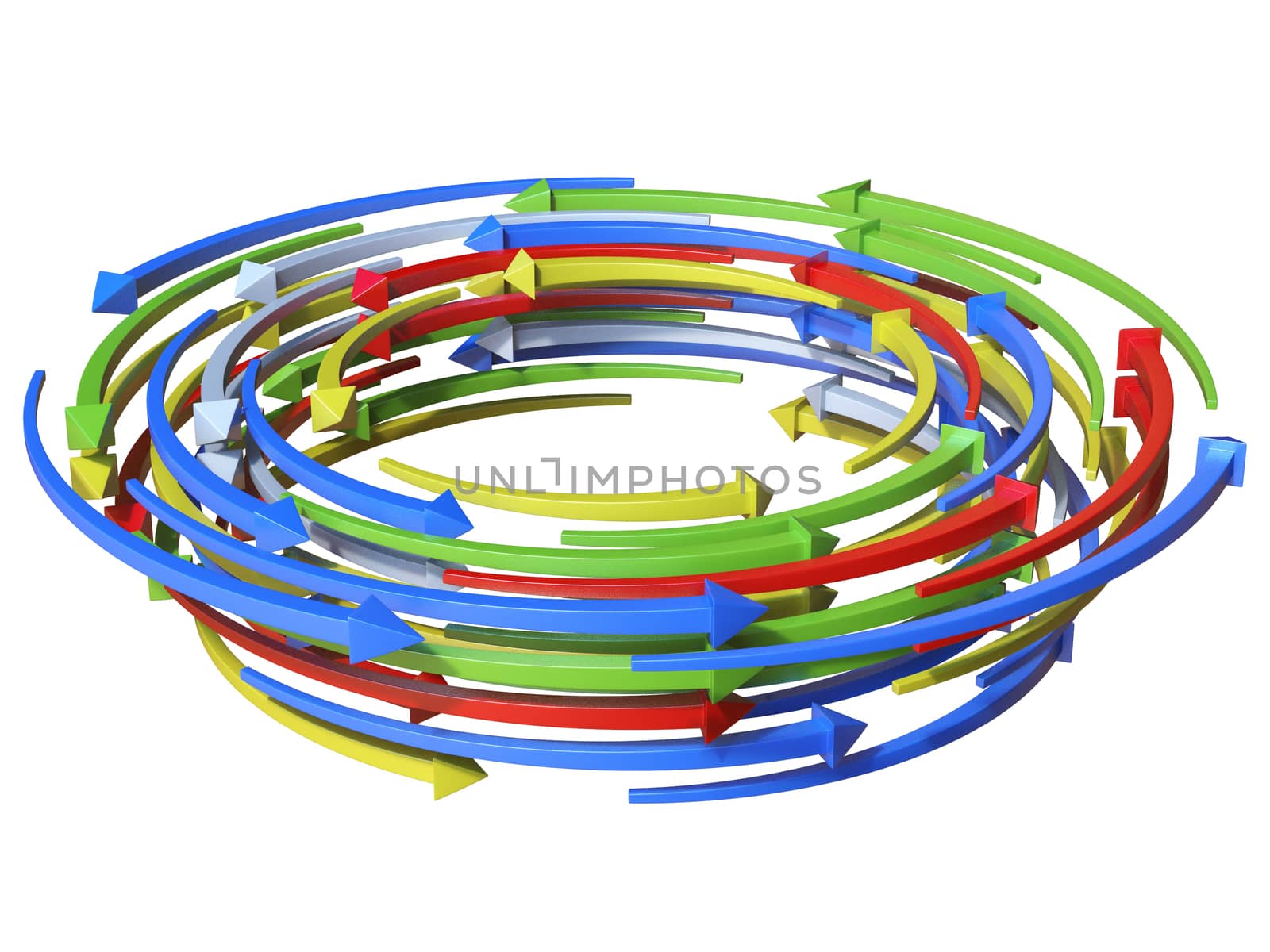 Colorful arrows wreath 3D rendering illustration isolated on white background