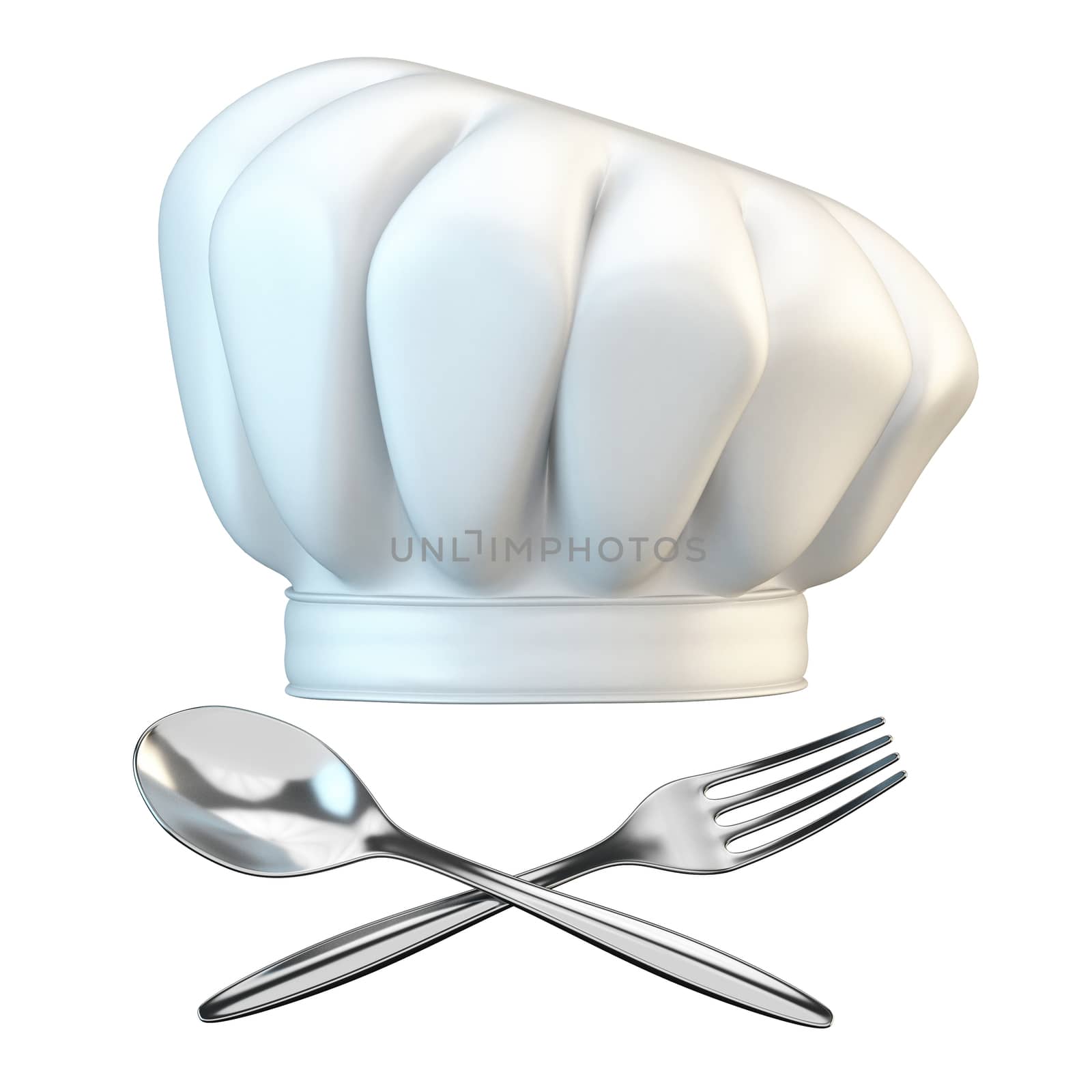 White chef hat with spoon and fork 3D by djmilic