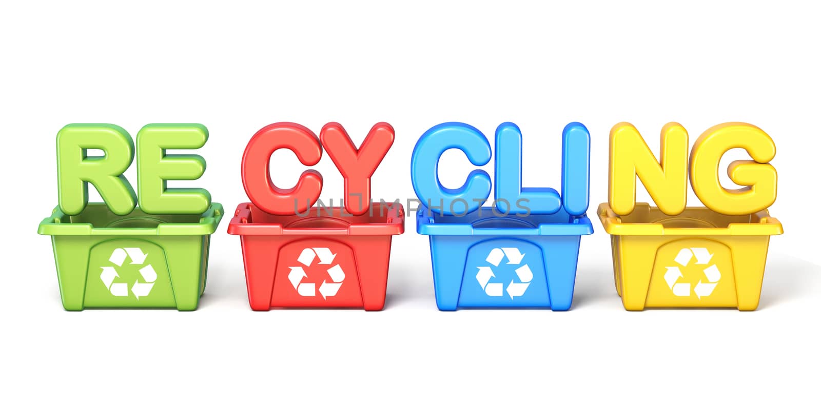 Recycle bins with text RECYCLING 3D by djmilic