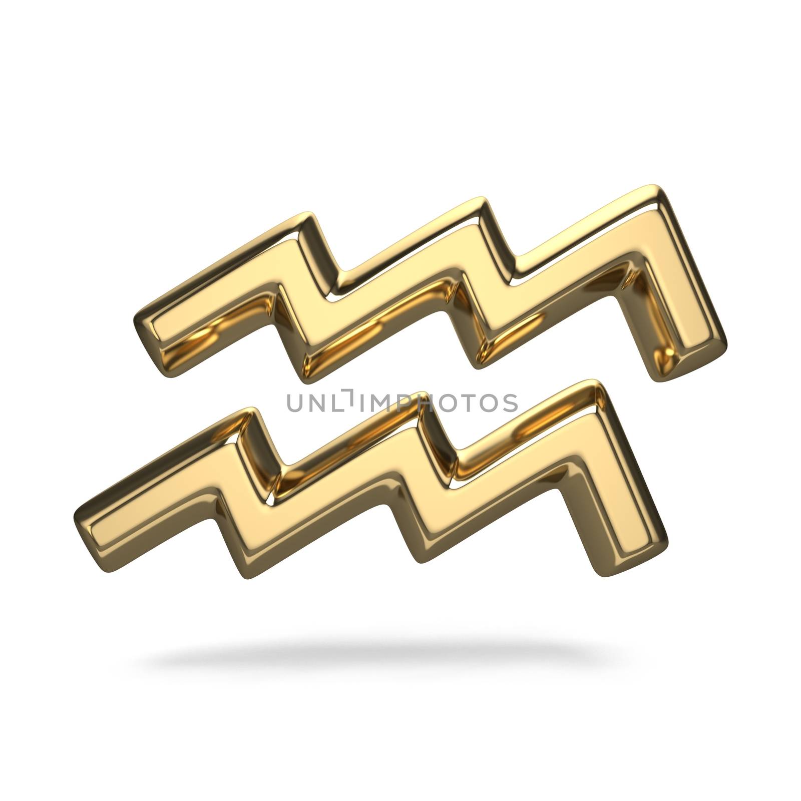 Golden zodiac sign AQUARIUS 3D rendering illustration isolated on white background