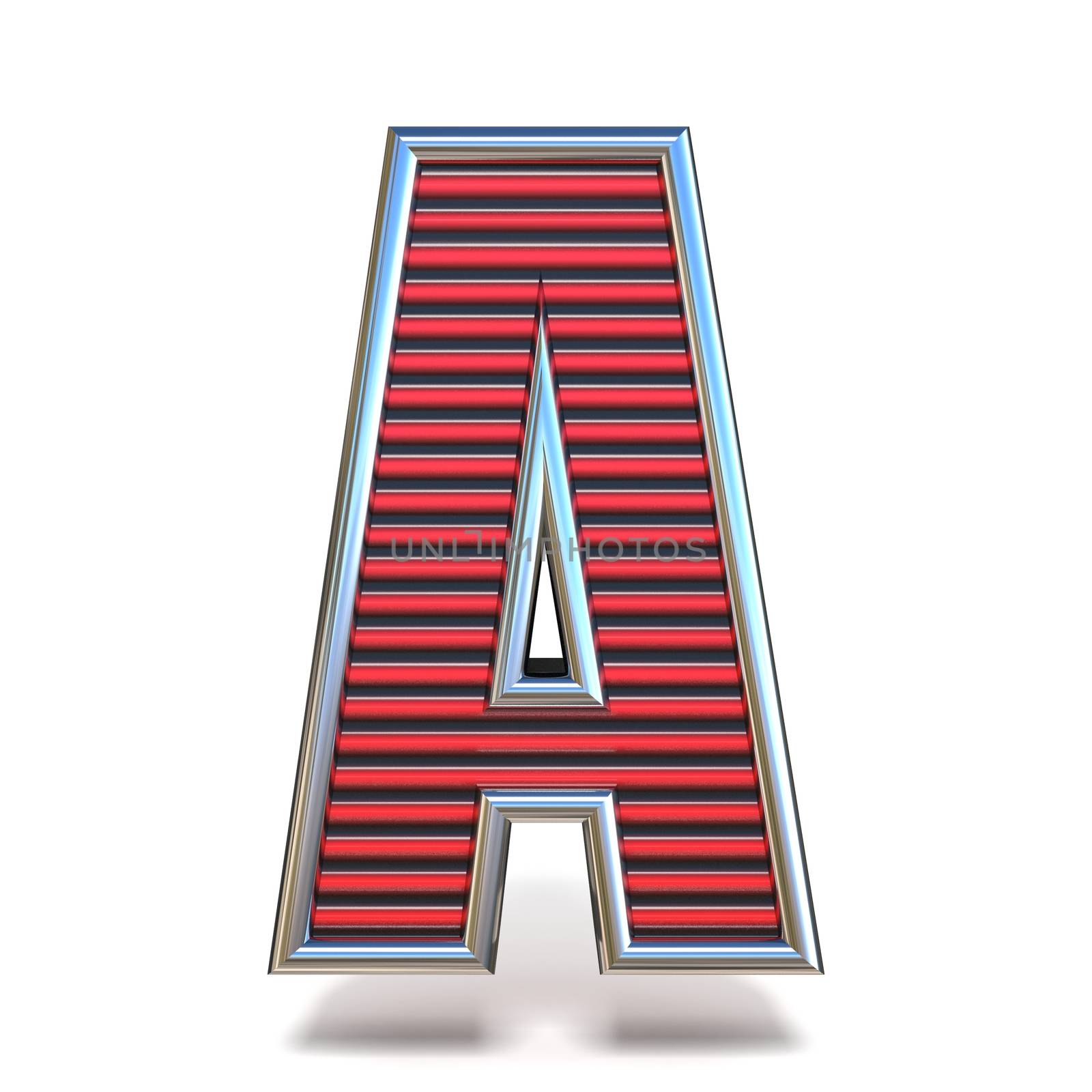 Metal red lines font Letter A 3D render illustration isolated on white background