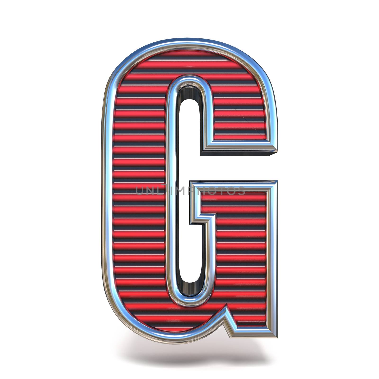 Metal red lines font Letter G 3D render illustration isolated on white background