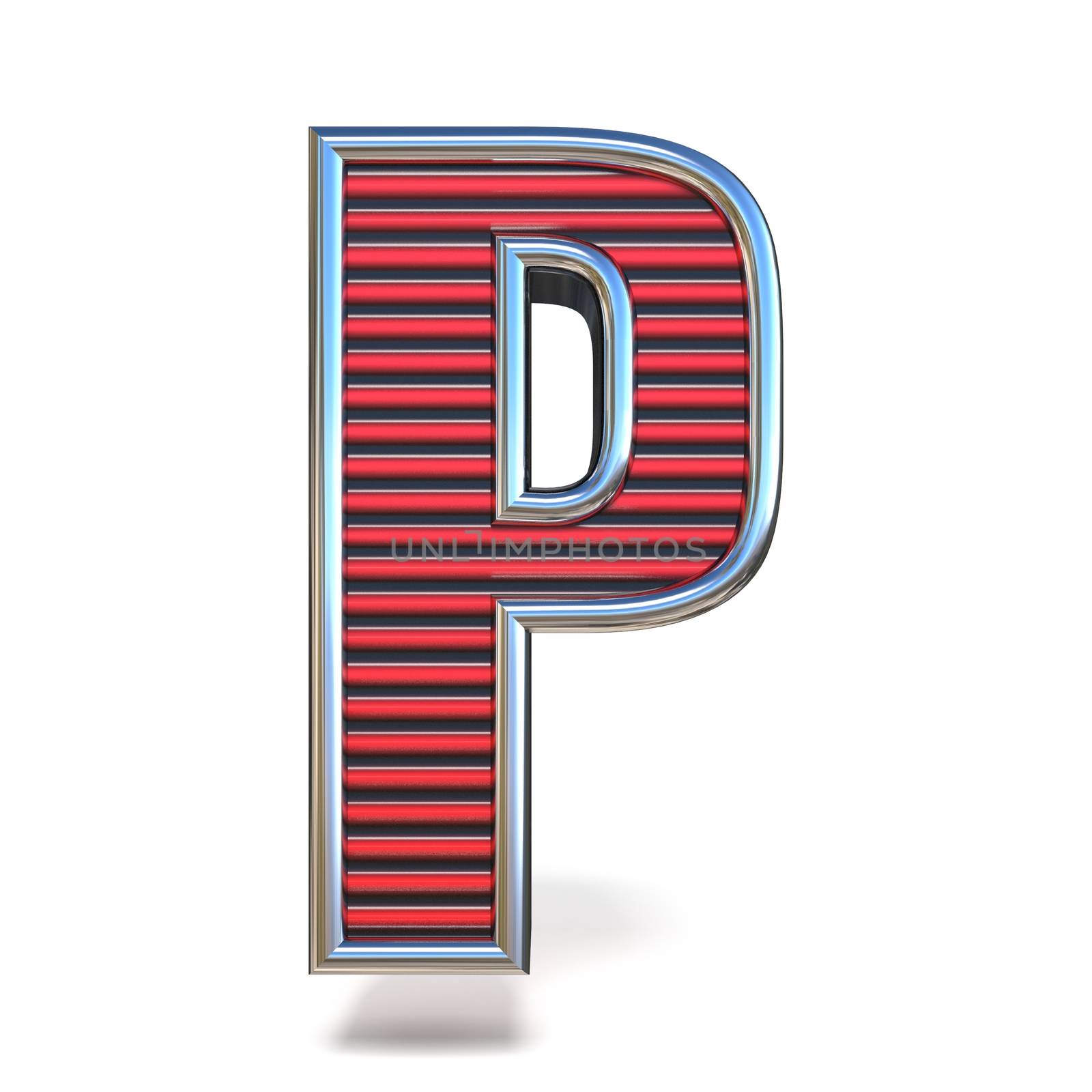 Metal red lines font Letter P 3D render illustration isolated on white background