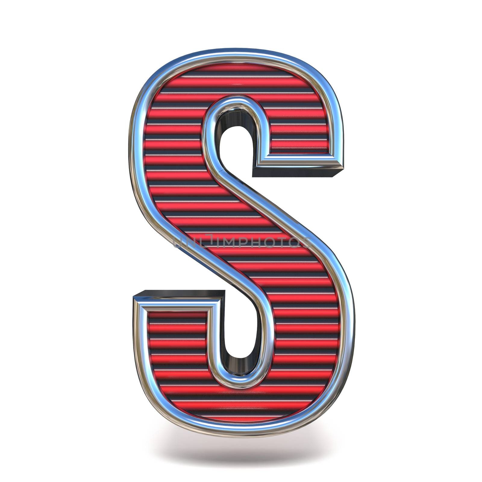 Metal red lines font Letter S 3D render illustration isolated on white background