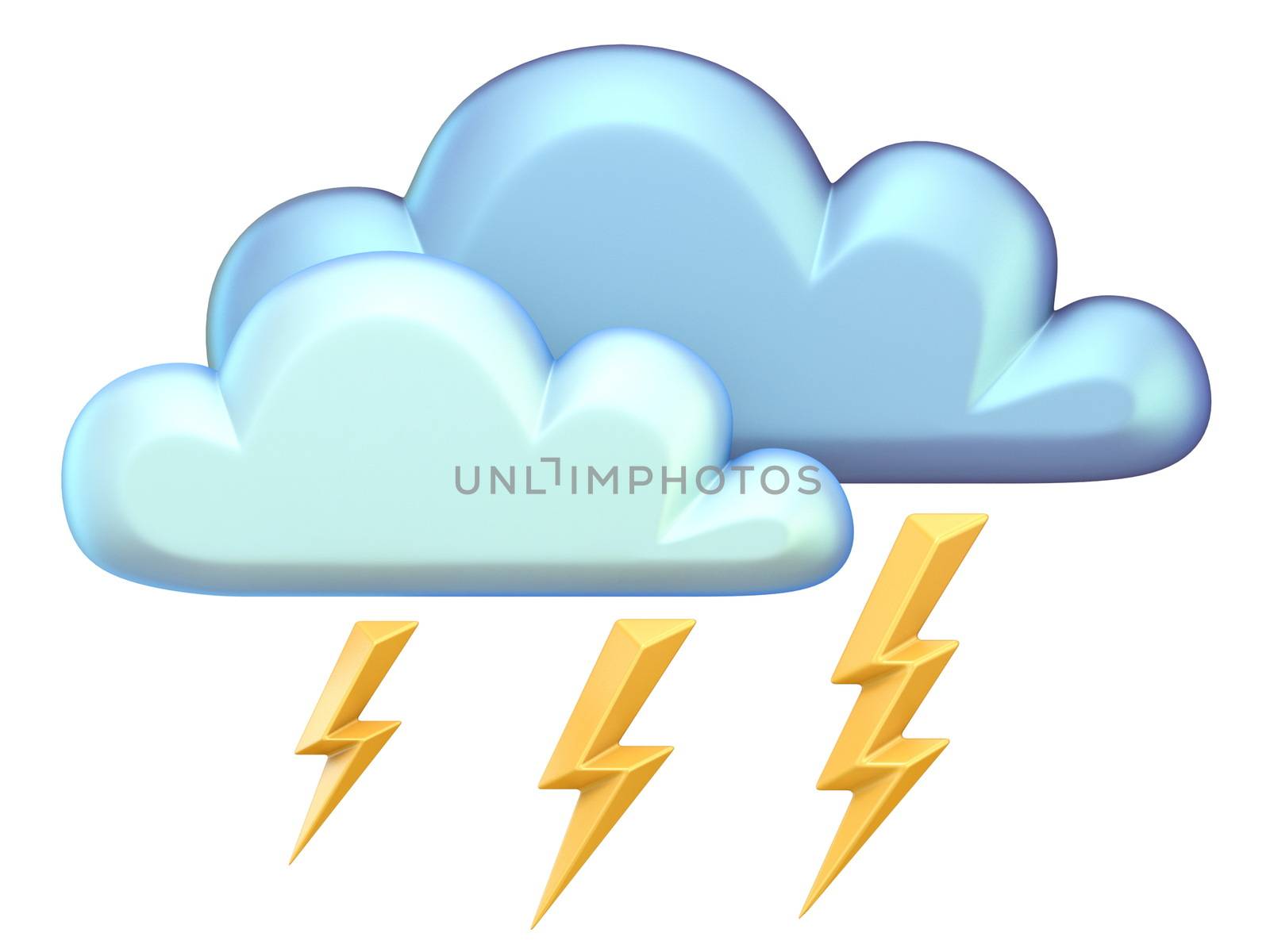 Weather icon CLOUD LIGHTNING 3D render illustration isolated on white background