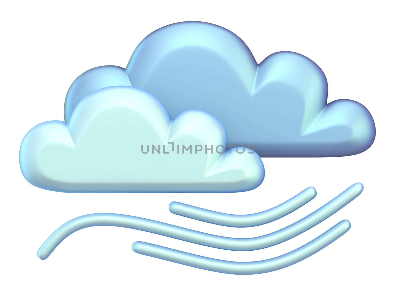 Weather icon CLOUDS and WIND 3D render illustration isolated on white background