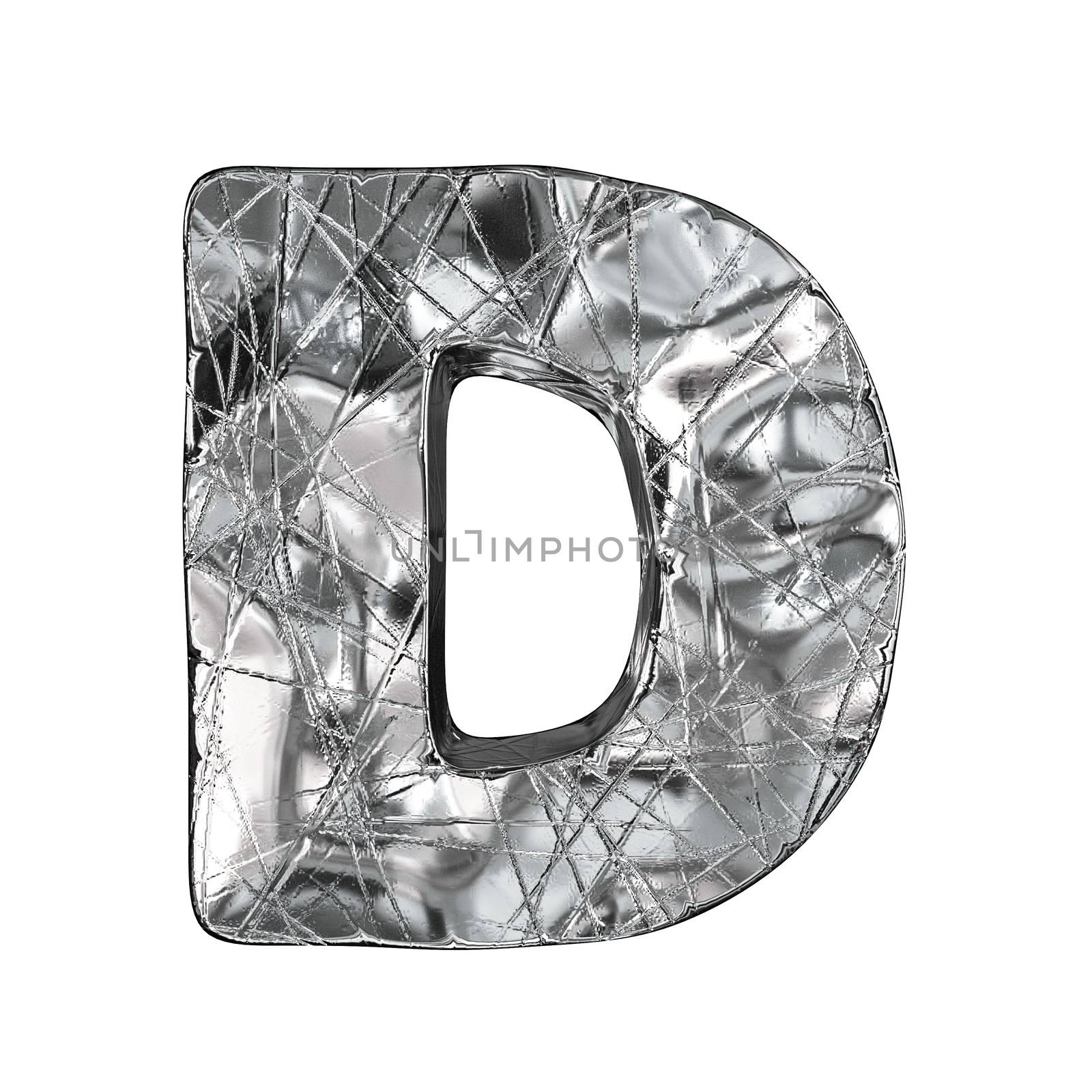 Grunge aluminium foil font letter D 3D by djmilic