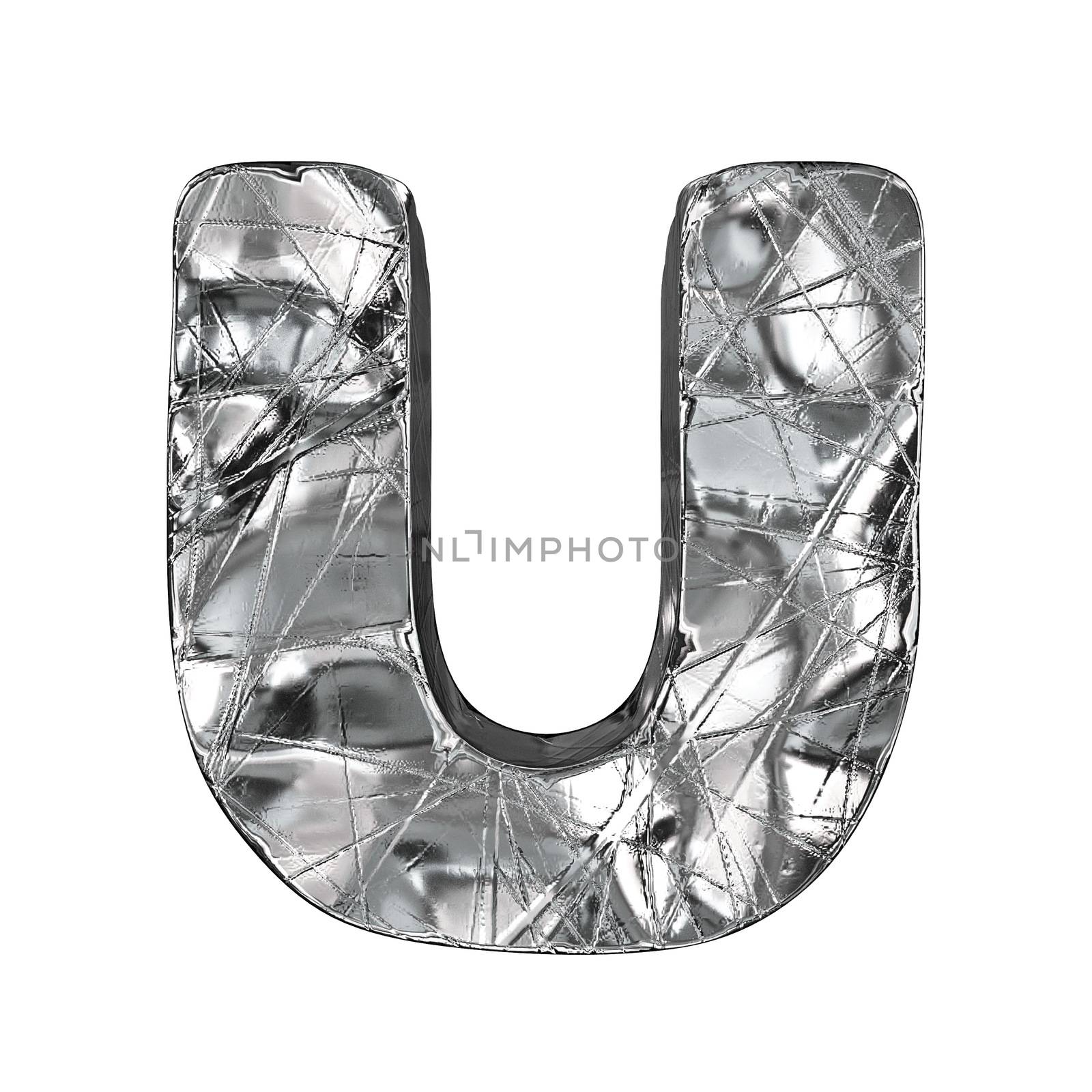 Grunge aluminium foil font letter U 3D by djmilic