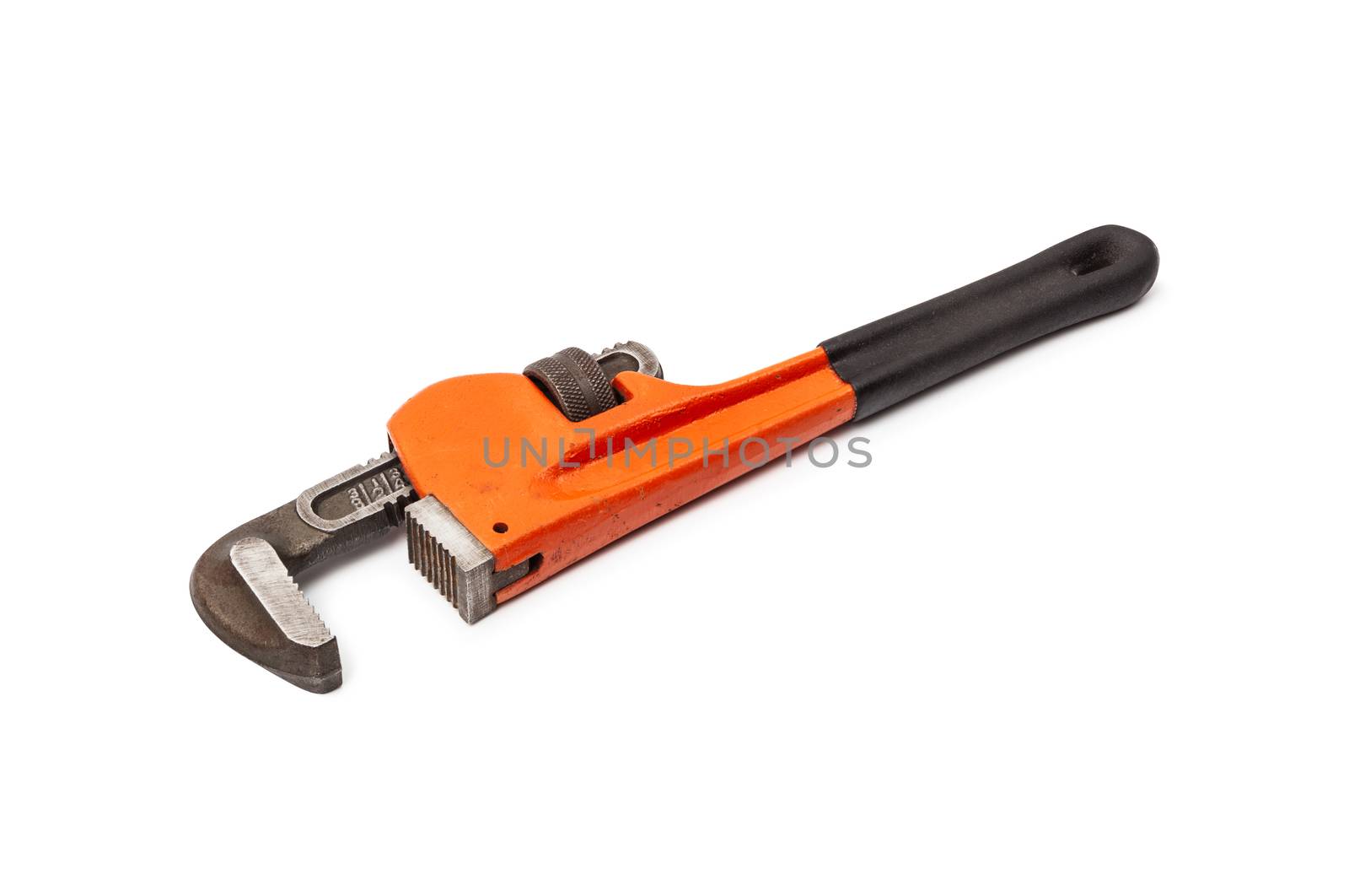 Red pipe wrench isolated on white background. With clipping path