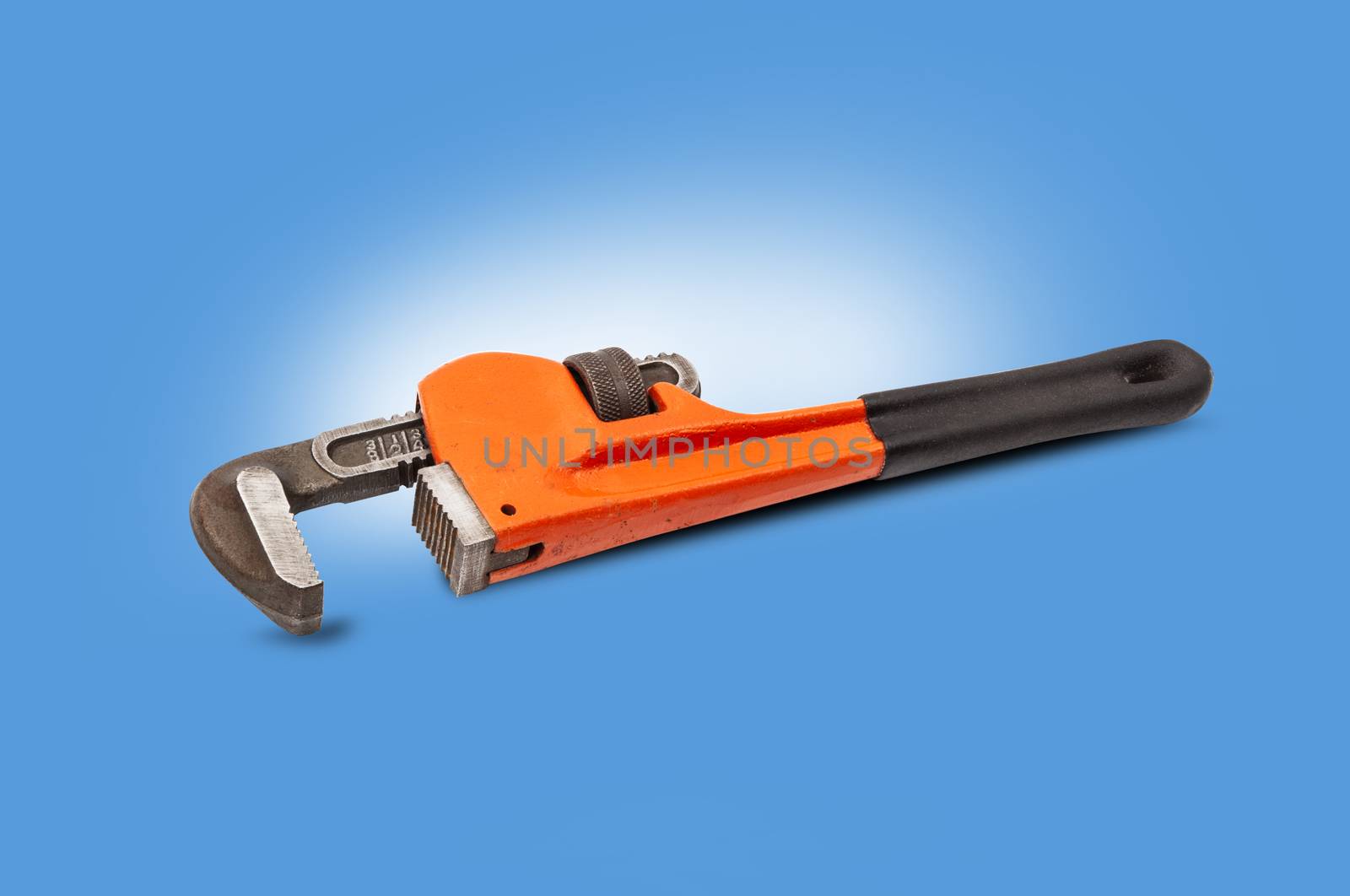 Red pipe wrench isolated on white background. With clipping path