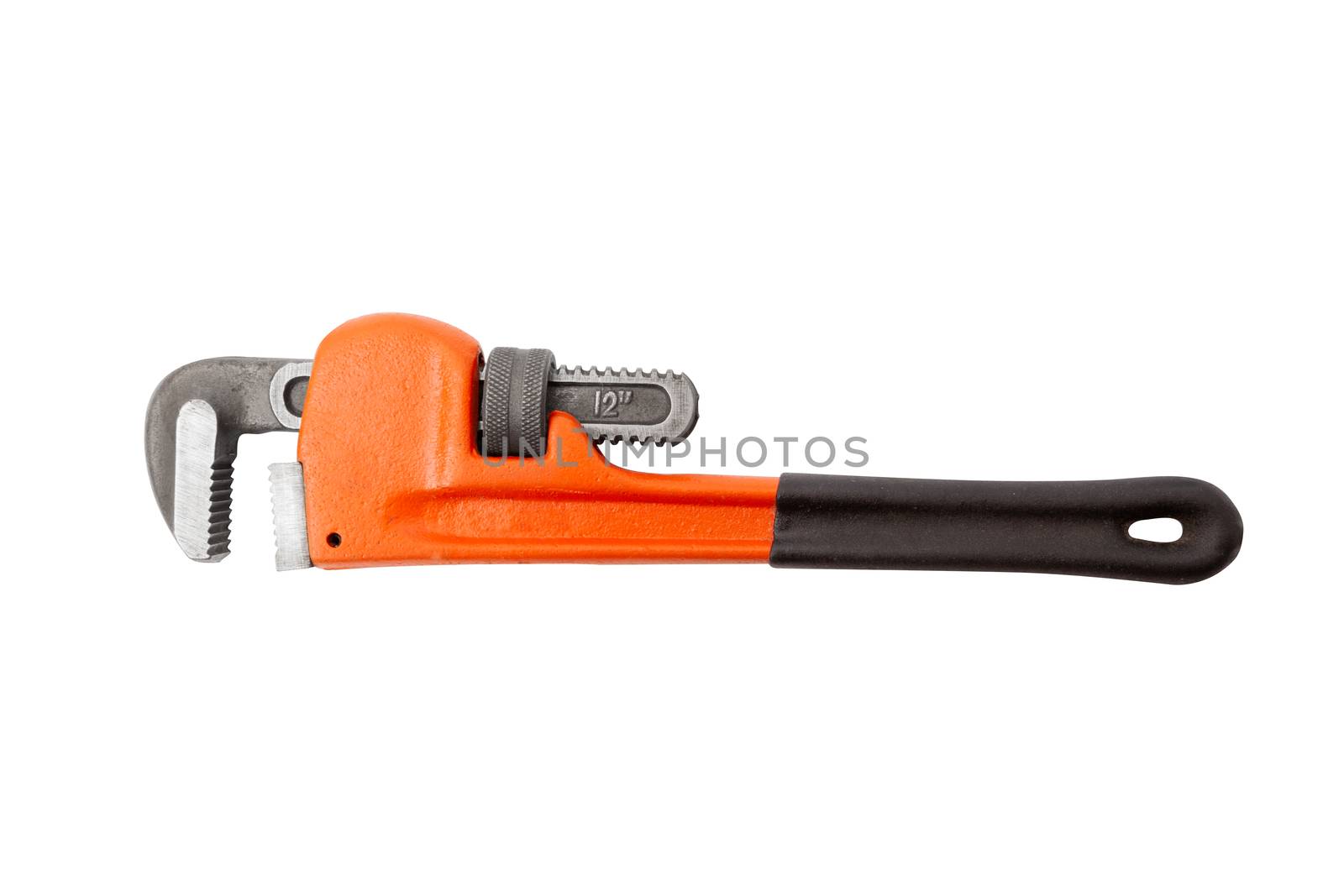 Red pipe wrench isolated on white background. With clipping path