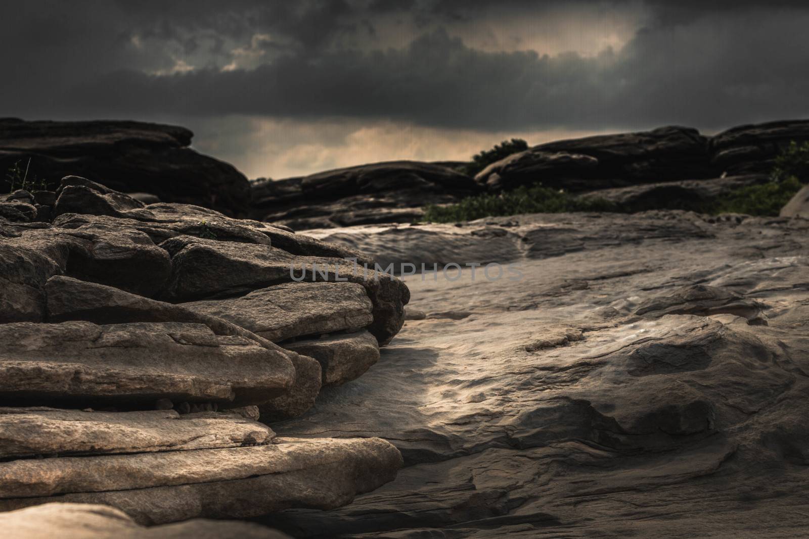 Beautiful amazing of rocks, Natural of rock canyon in mekhong river , Hat Chom Dao, Ubon Ratchathani province, North east Thailand