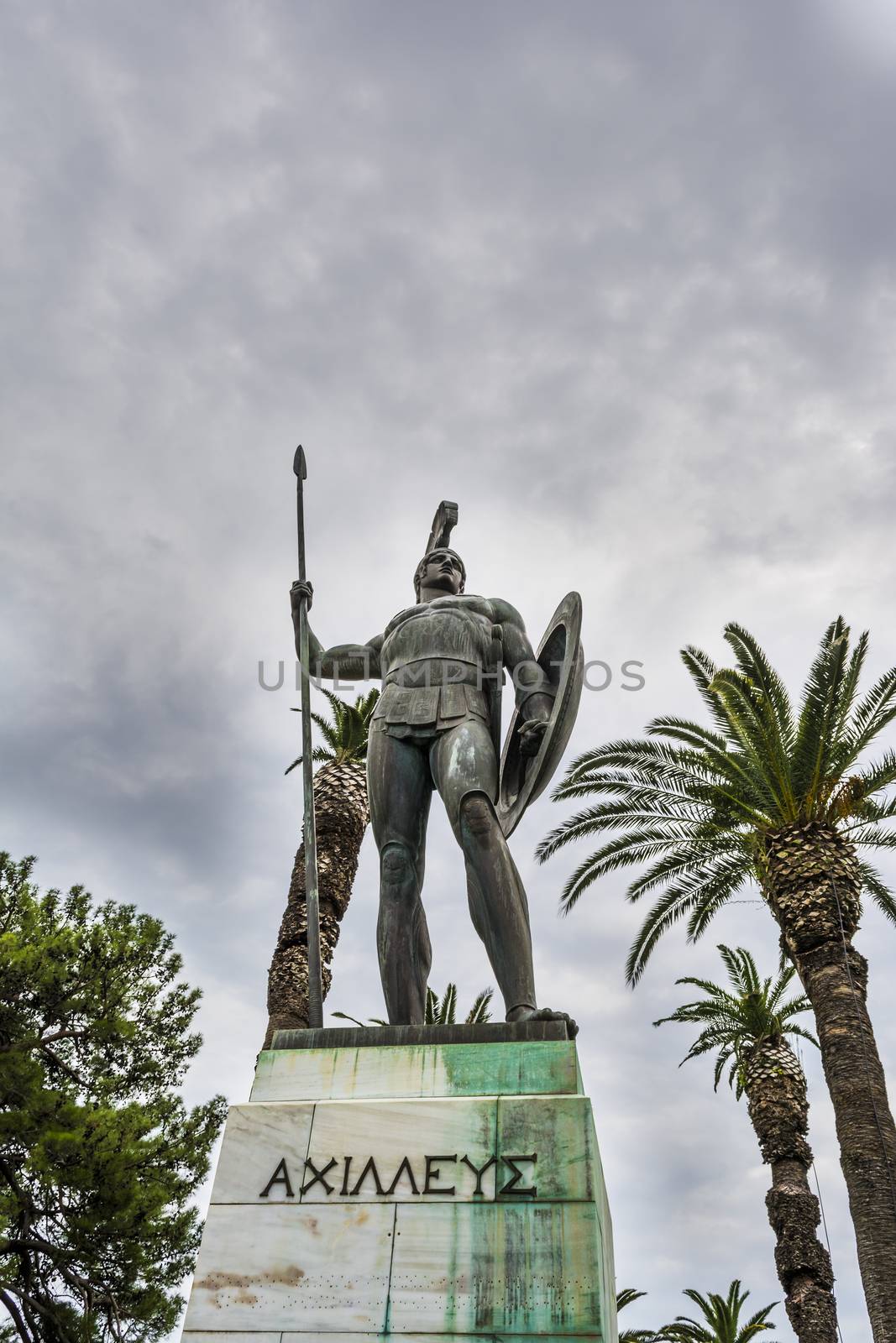 Statue of Achilles in Achilleion palace in Corfu island, Greece. The Achilleion Palace can be found in the Village of Gastouri, 10 km south west of the town of Corfu.