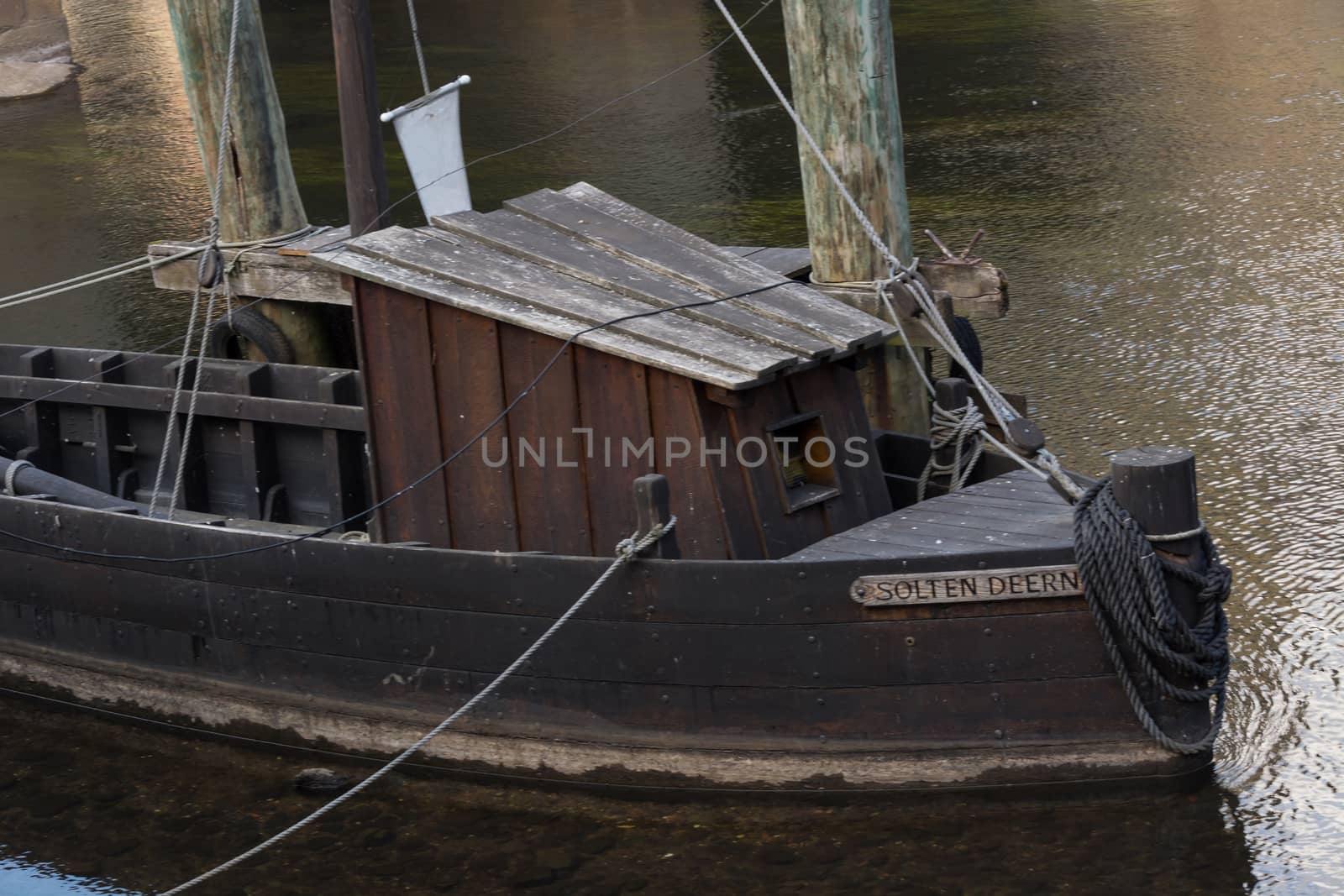 Historic harbor region Lüneburg with the ships salt Ewer and the salt Prahm, Lower Saxony Germany
