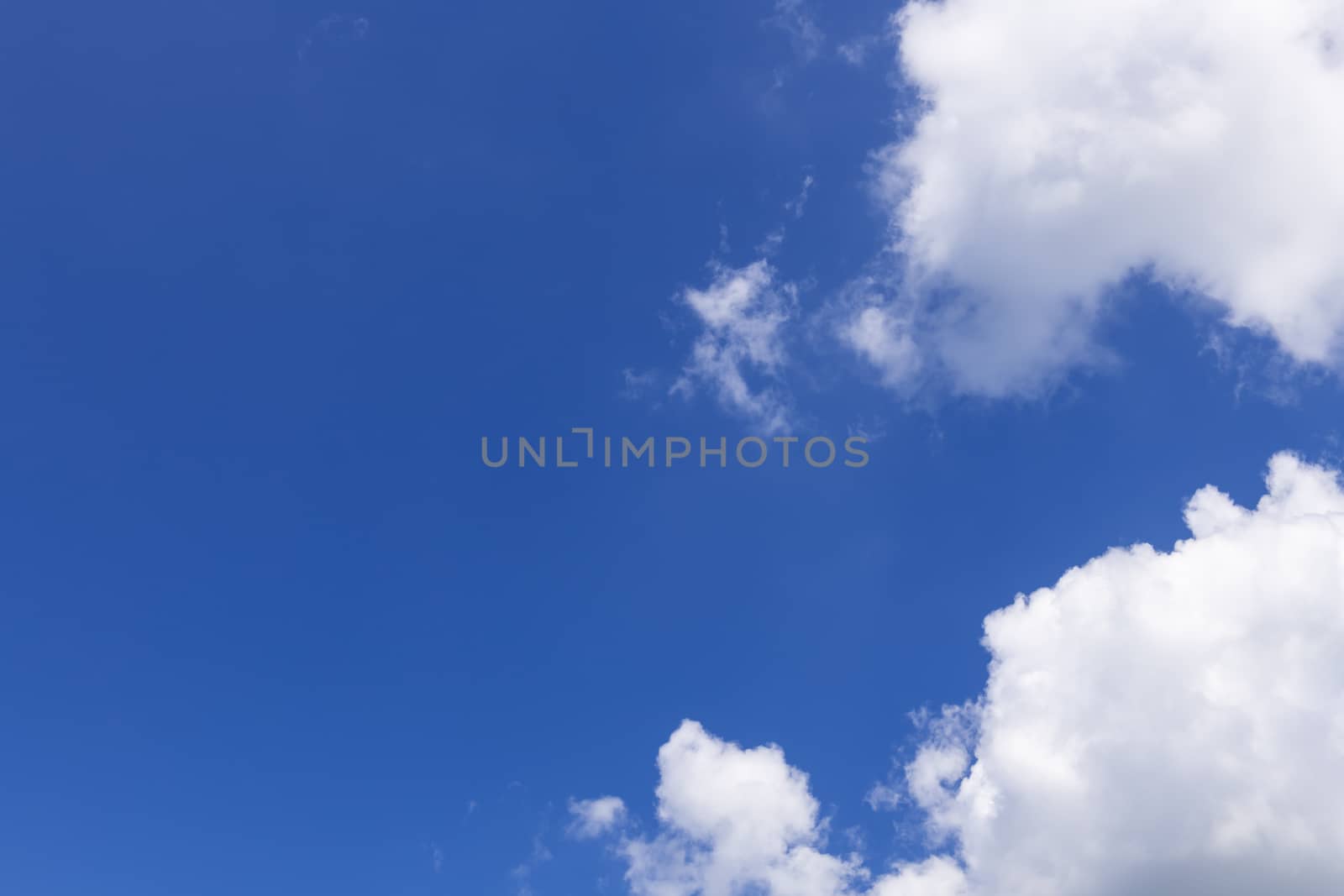 Summer blue sky with soft white clouds background.