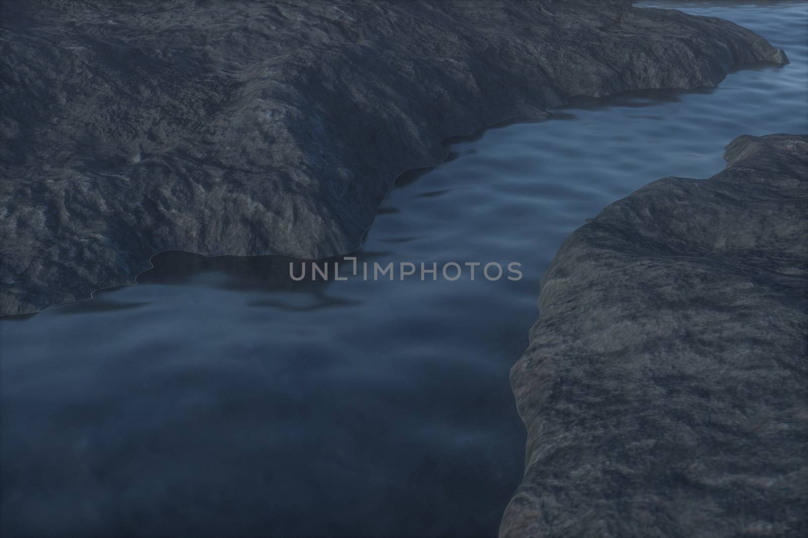 The river between the mountains at night, 3d rendering by vinkfan