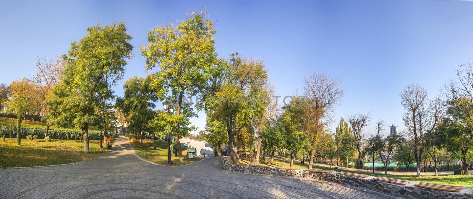 Odessa, Ukraine - 09.11.2018. Early autumn morning on Primorsky Boulevard in Odessa, Ukraine. Panoramic view