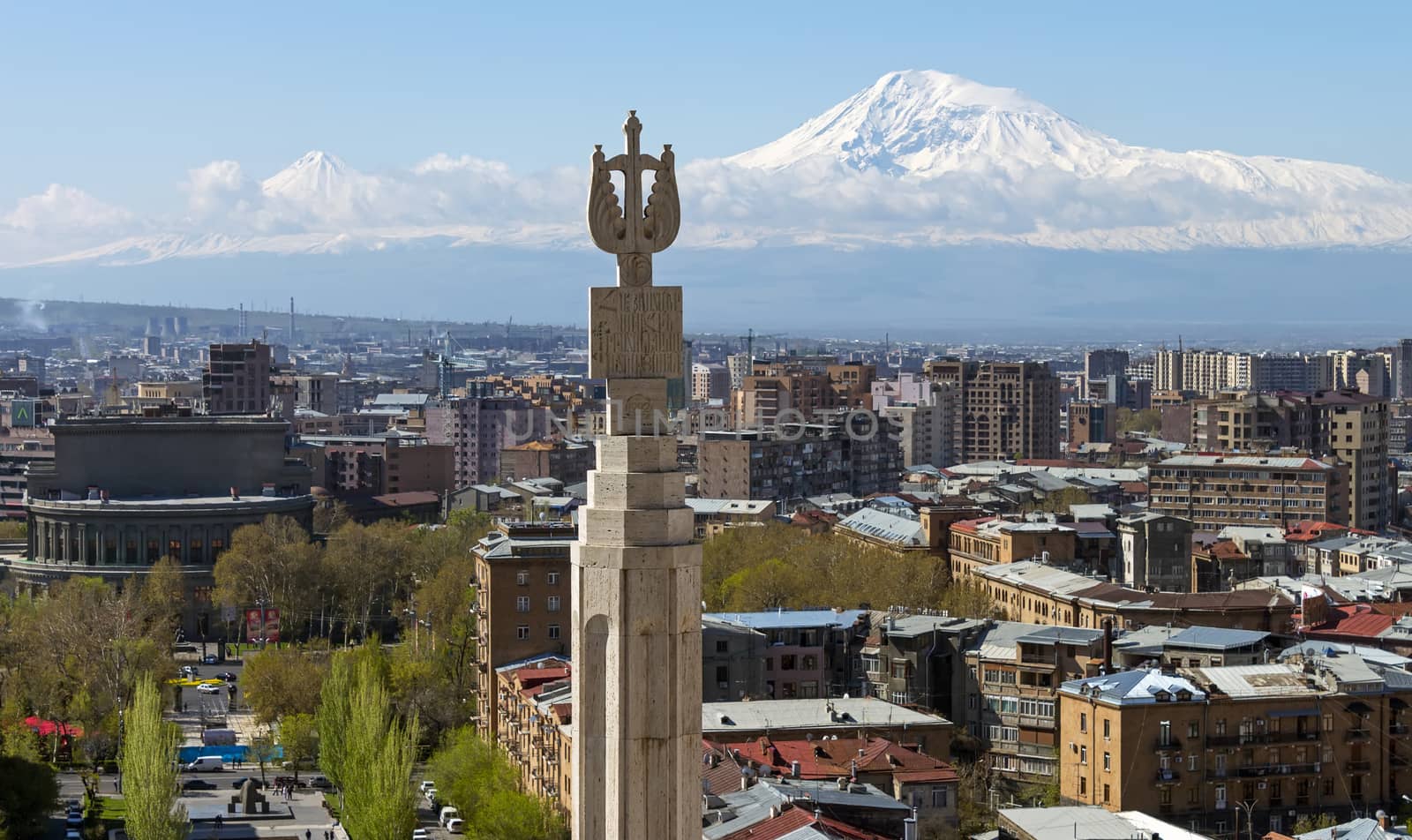 YEREVAN,ARMENIA - APRIL 15,2015:View of the majestic Mount Ararat from Yerevan, Armenia...legendary resting place of Noah's ark.Yerevan is one of the oldest cities in the world.