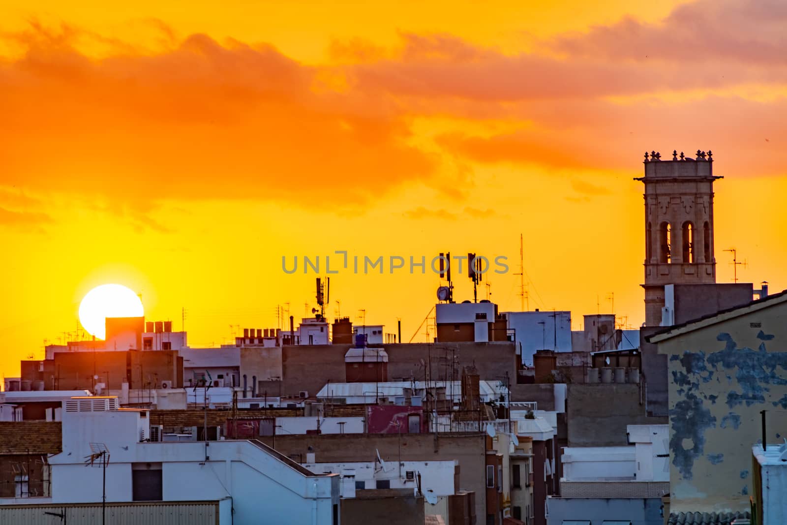 Panoramic of the Burriana tower at sunrise