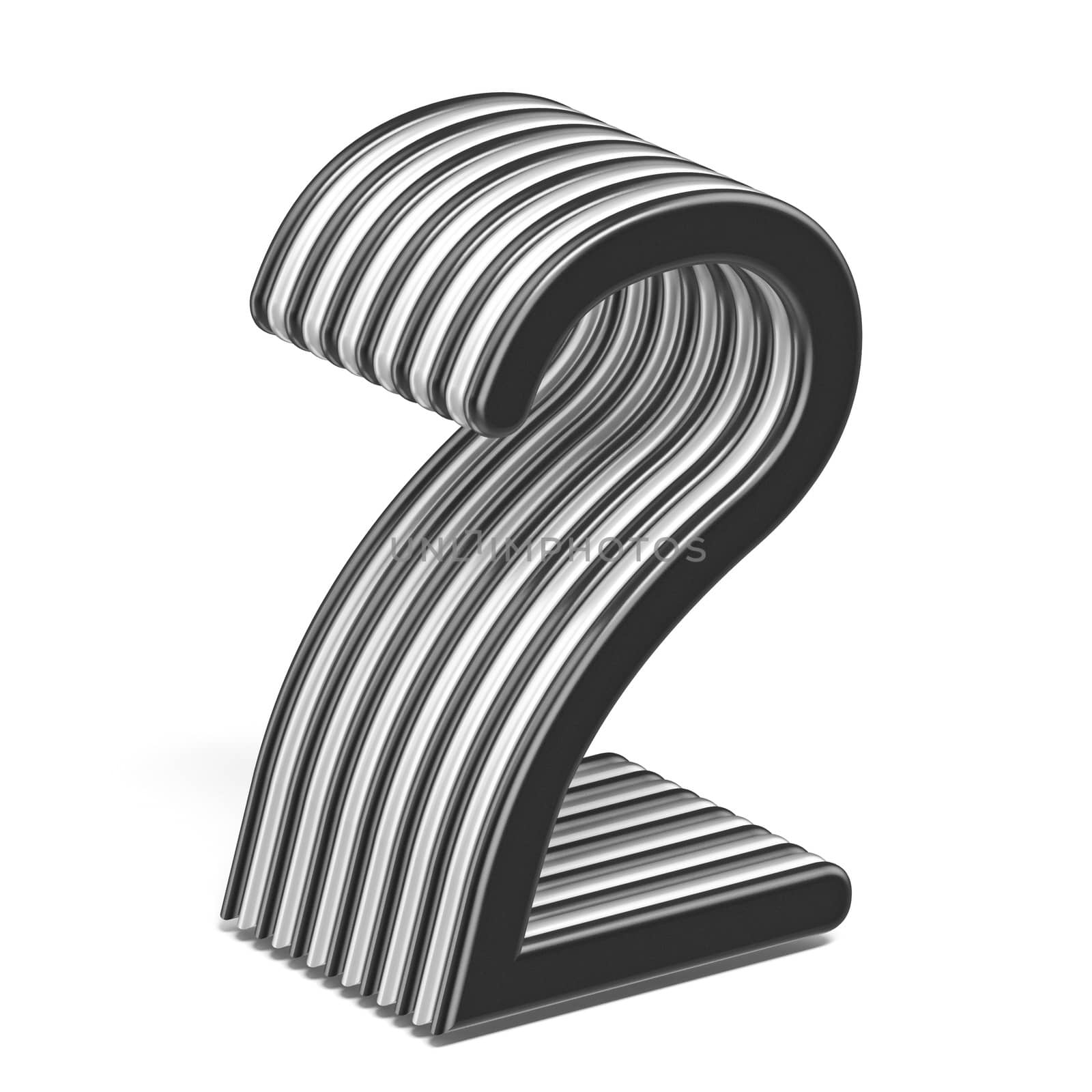 Black and white layered Number 2 TWO 3D render illustration isolated on white background