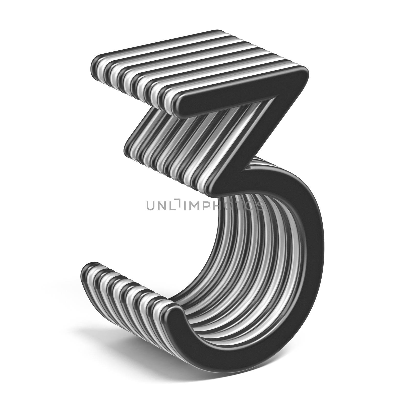 Black and white layered Number 3 THREE 3D render illustration isolated on white background