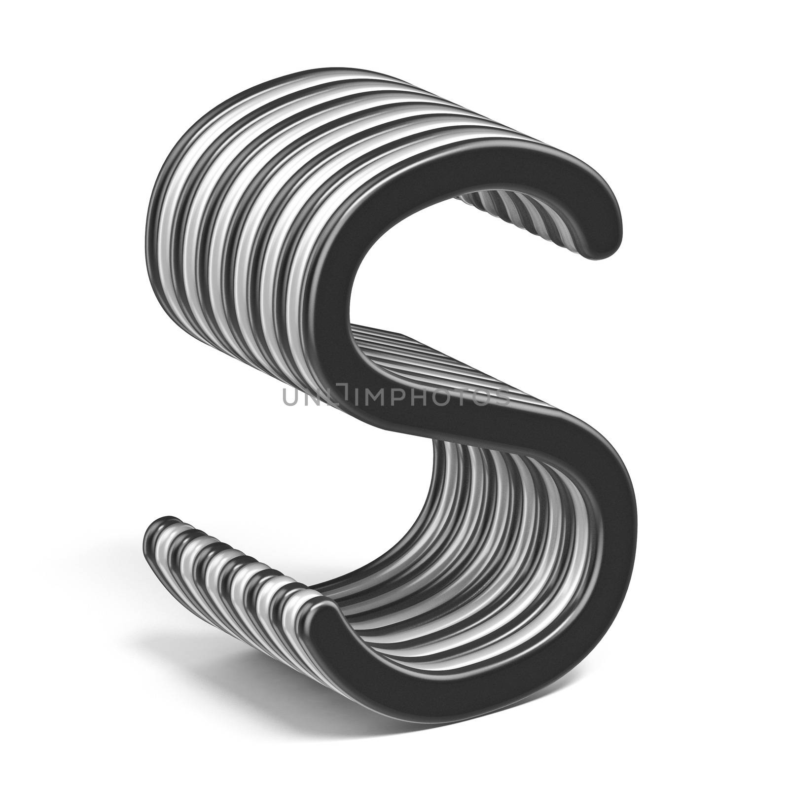 Black and white layered font Letter S 3D render illustration isolated on white background