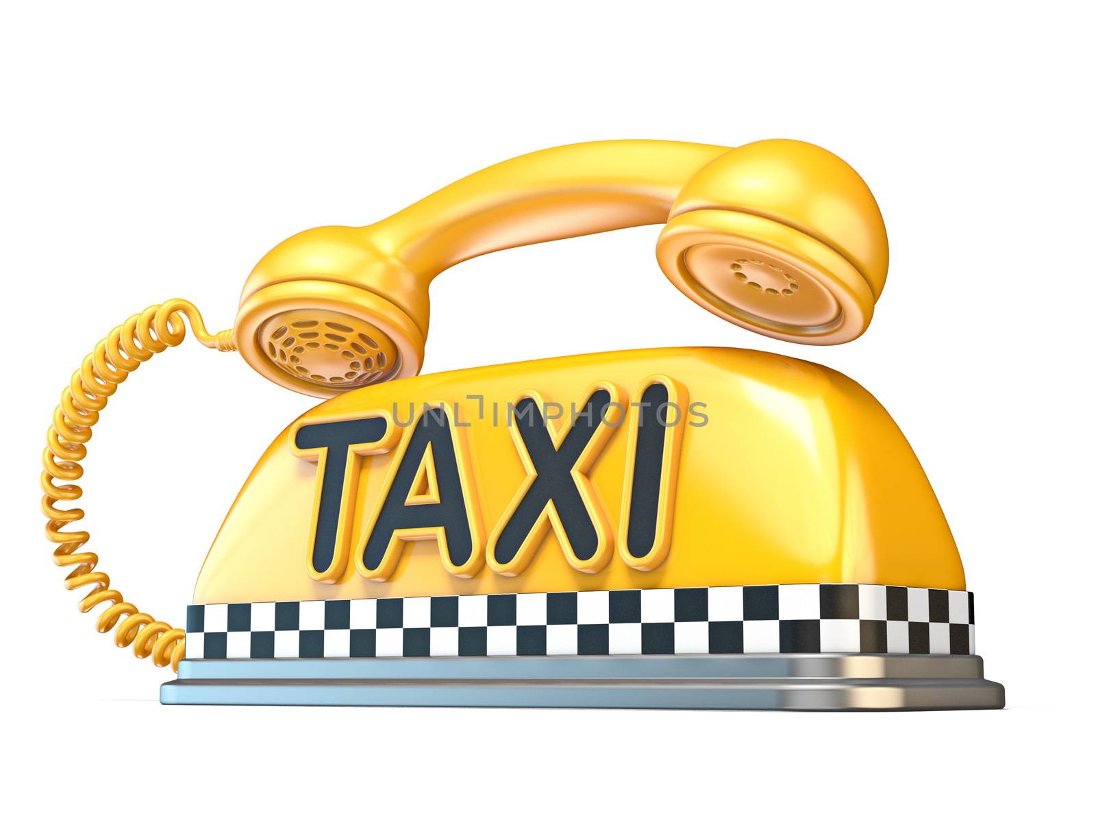 Taxi sign with telephone handset 3D rendering illustration isolated on white background