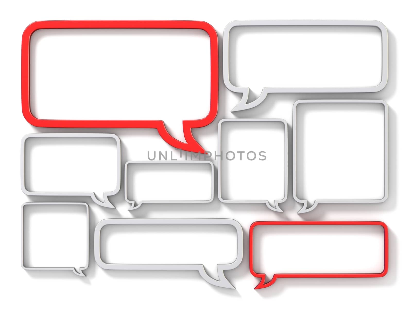 Different size speech bubbles 3D rendering illustration isolated on white background