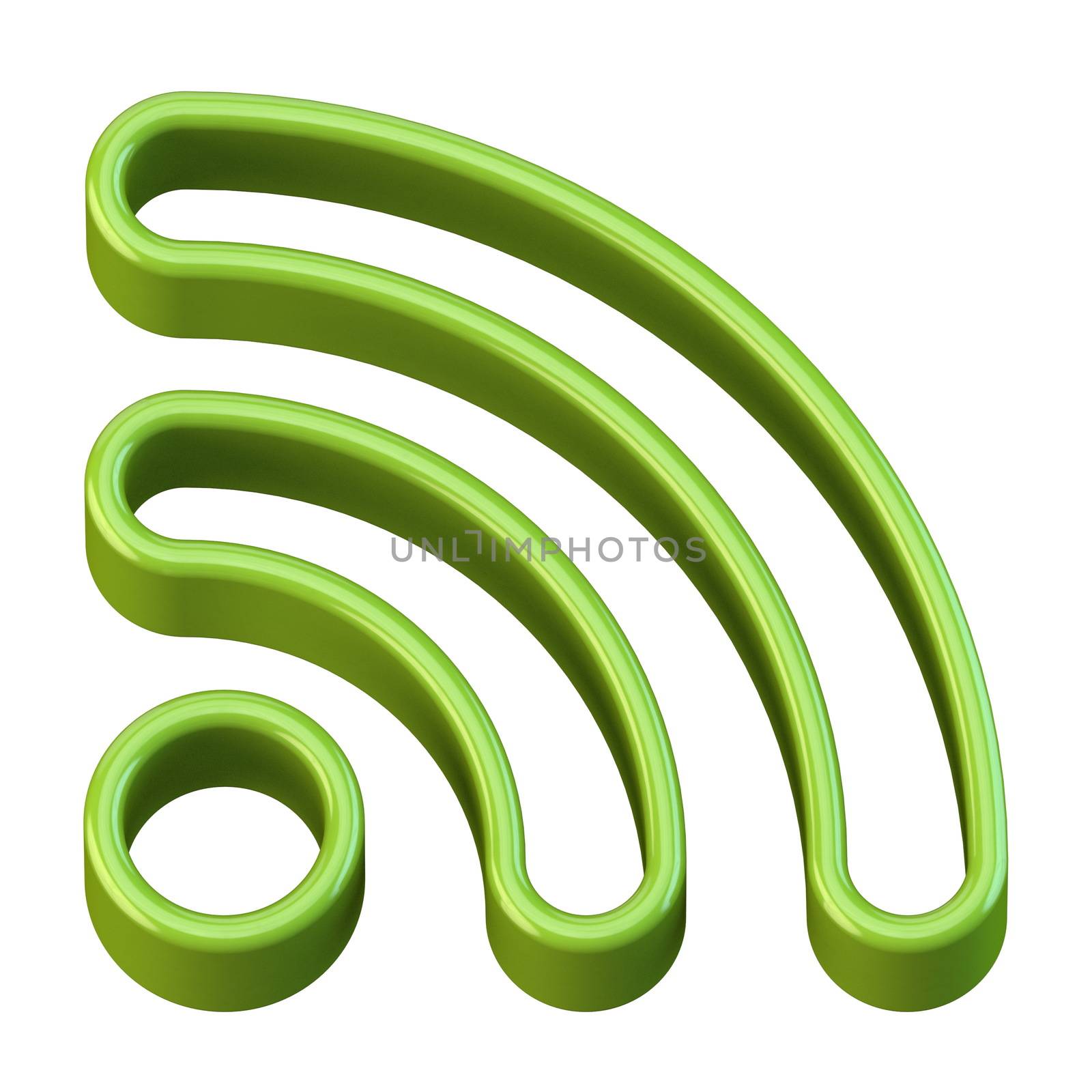 Green outline Wi Fi sign 3D rendering illustration isolated on white background