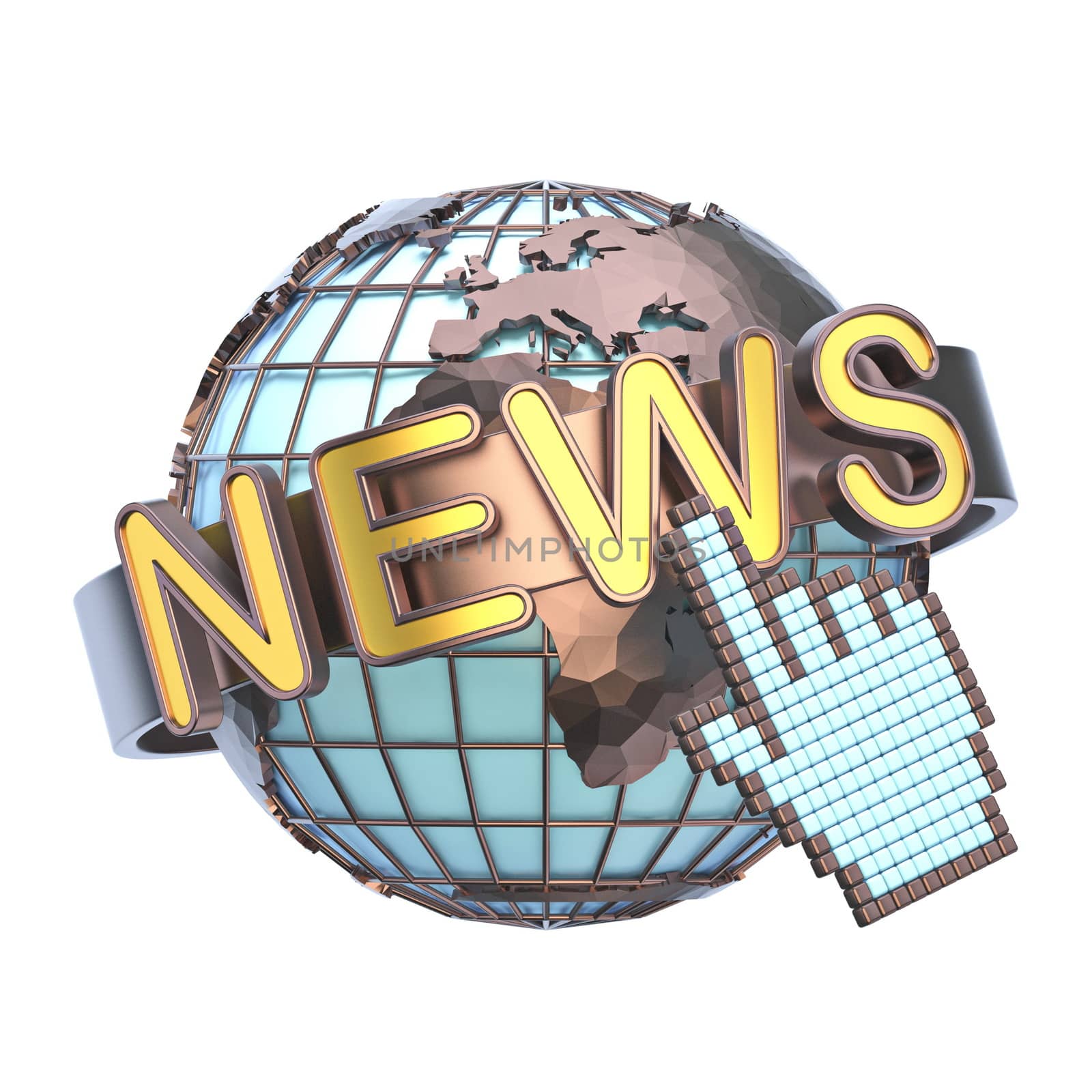 NEWS concept with earth globe 3D render illustration isolated on white background