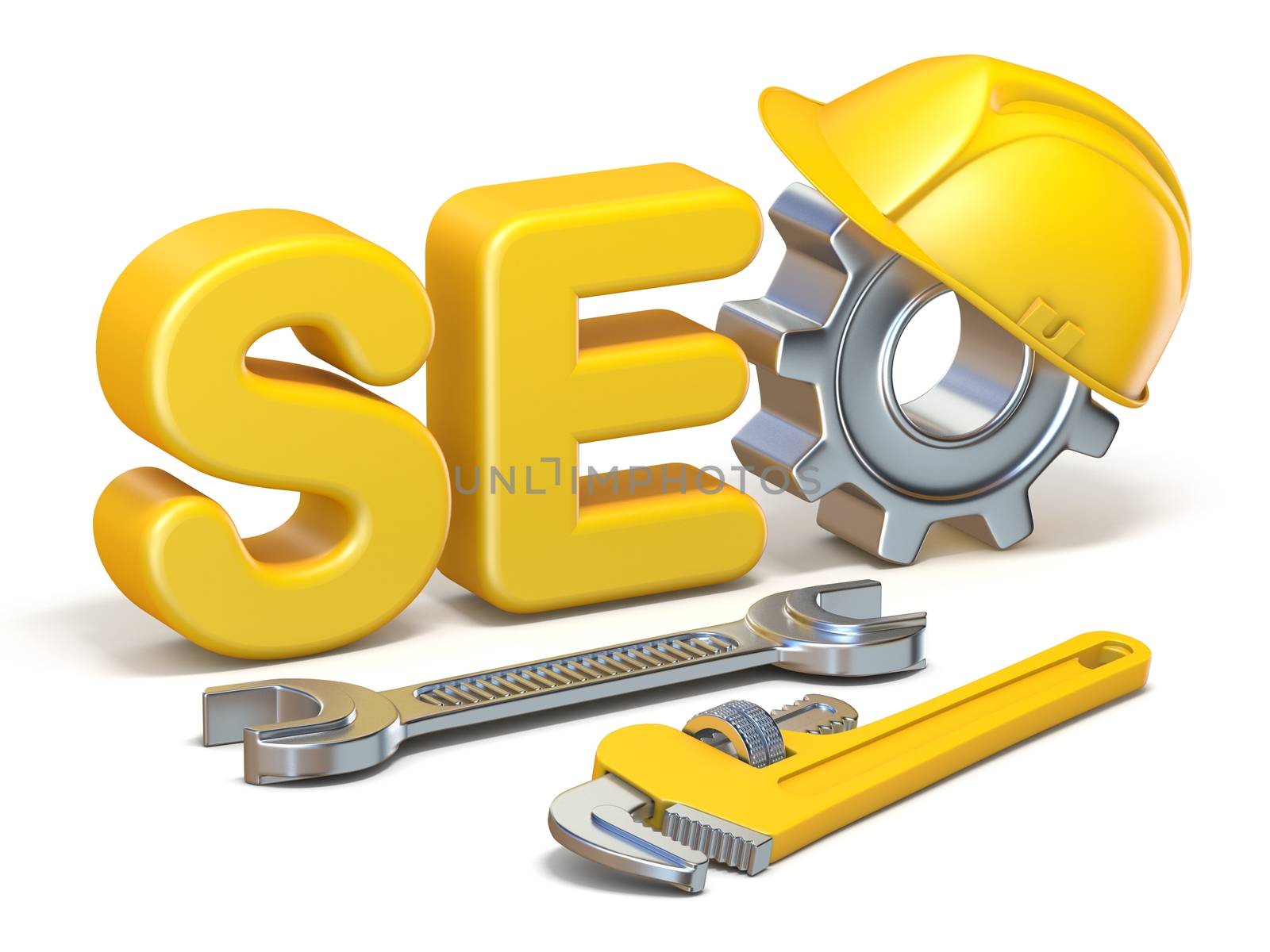 SEO text and hand tools 3D by djmilic