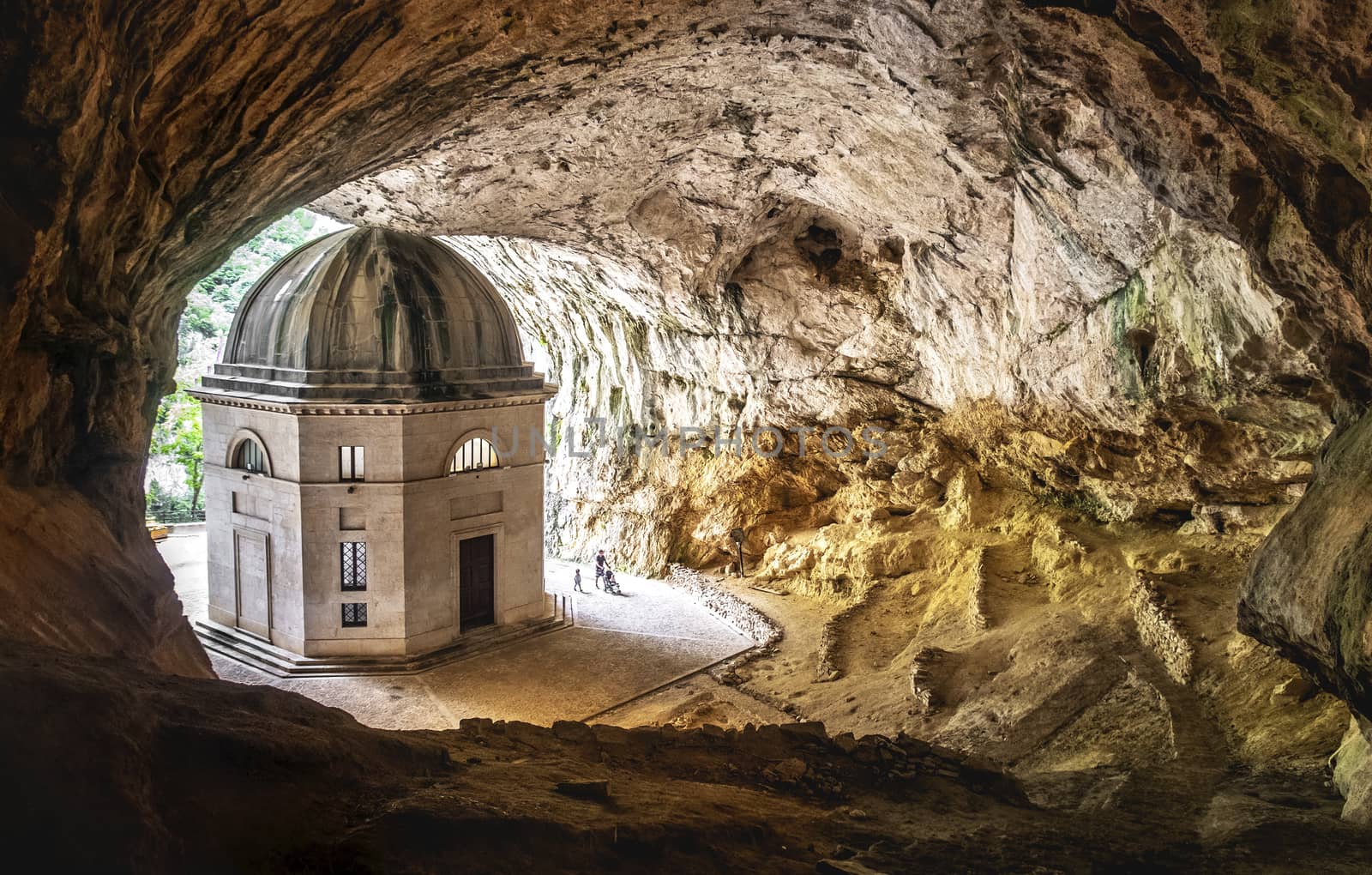 church inside cave in Italy - Marche - the temple of Valadier church near Frasassi caves in Genga Ancona .