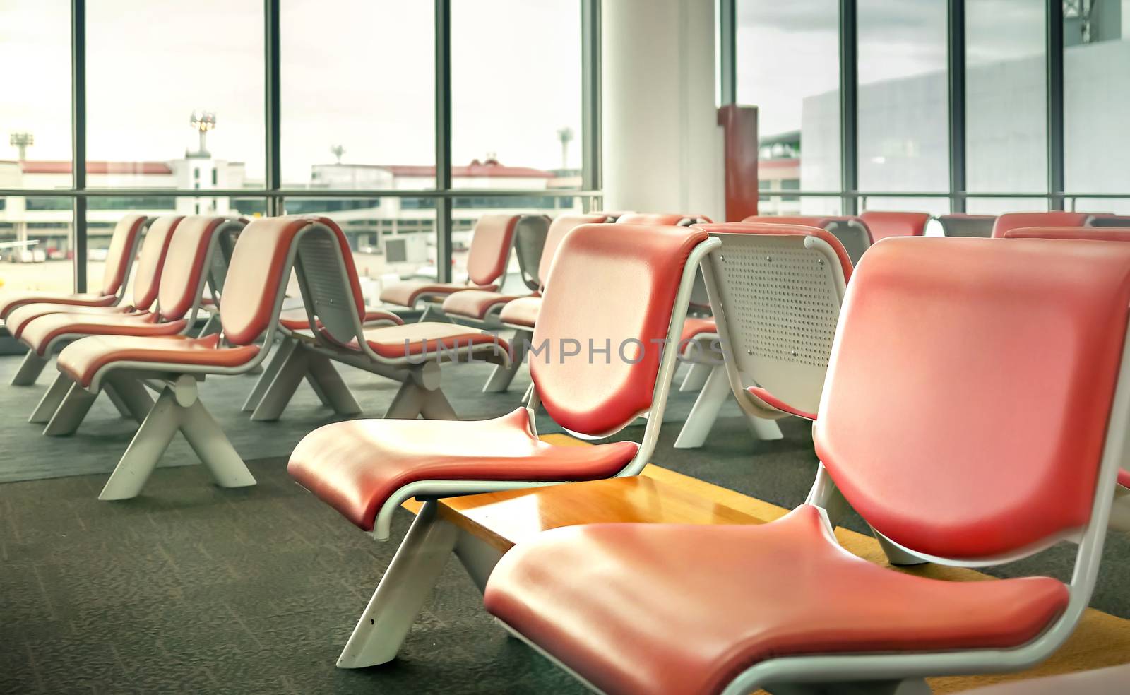 Empty seats in the departure lounge at the airport