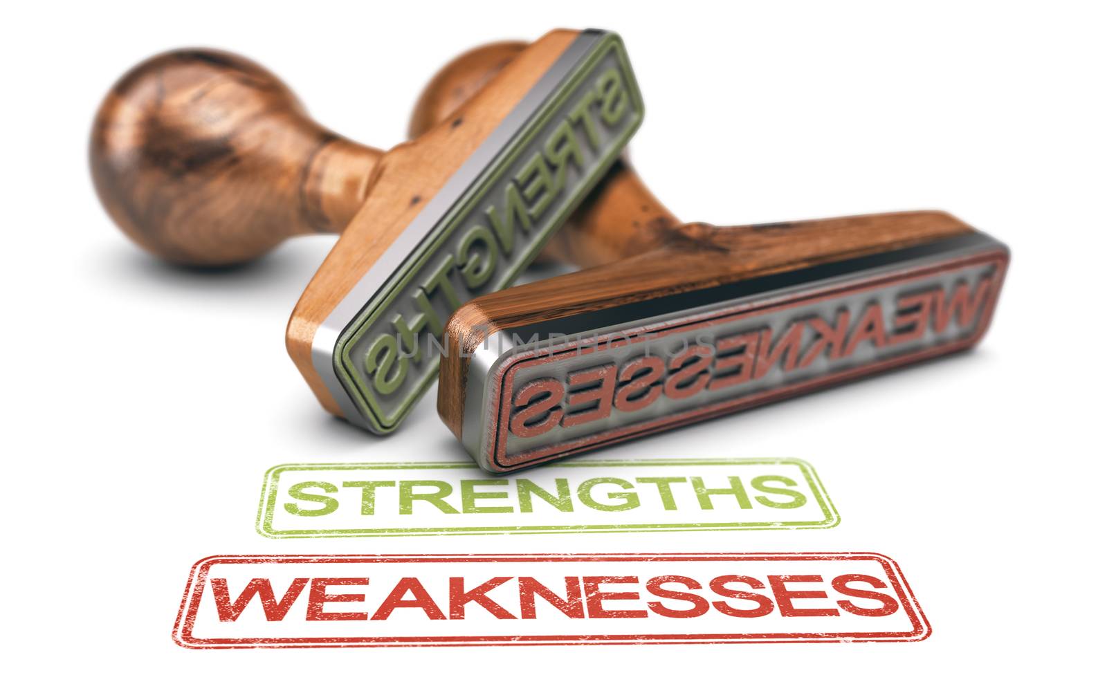 Strengths and Weaknesses Words And Two Rubber Stamps Over white  by Olivier-Le-Moal
